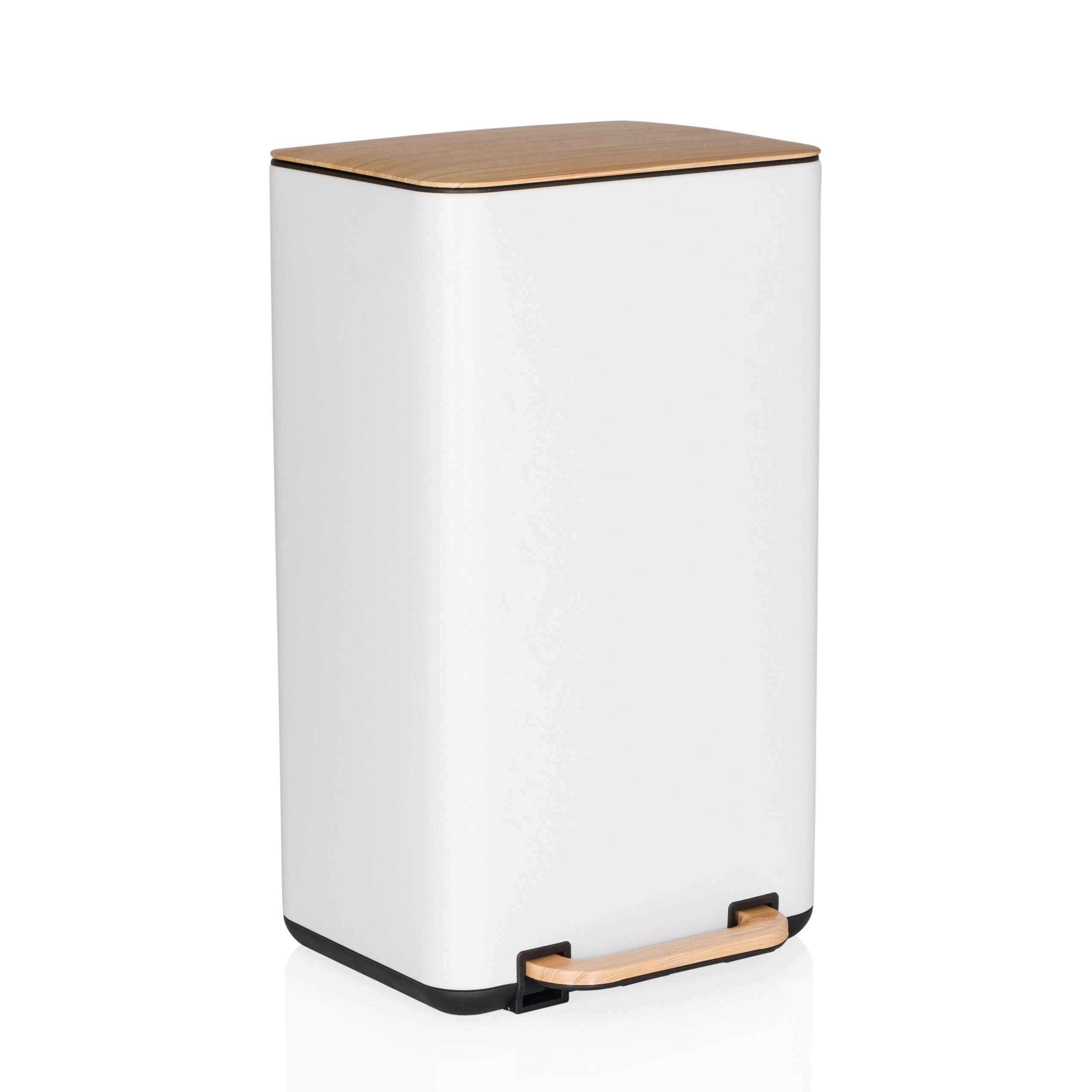 hjh OFFICE Mülleimer CLEAN NATURA Abfalleimer, Treteimer 30 Liter mit Softclose, Abfalleimer eckig mit Bambusdeckel
