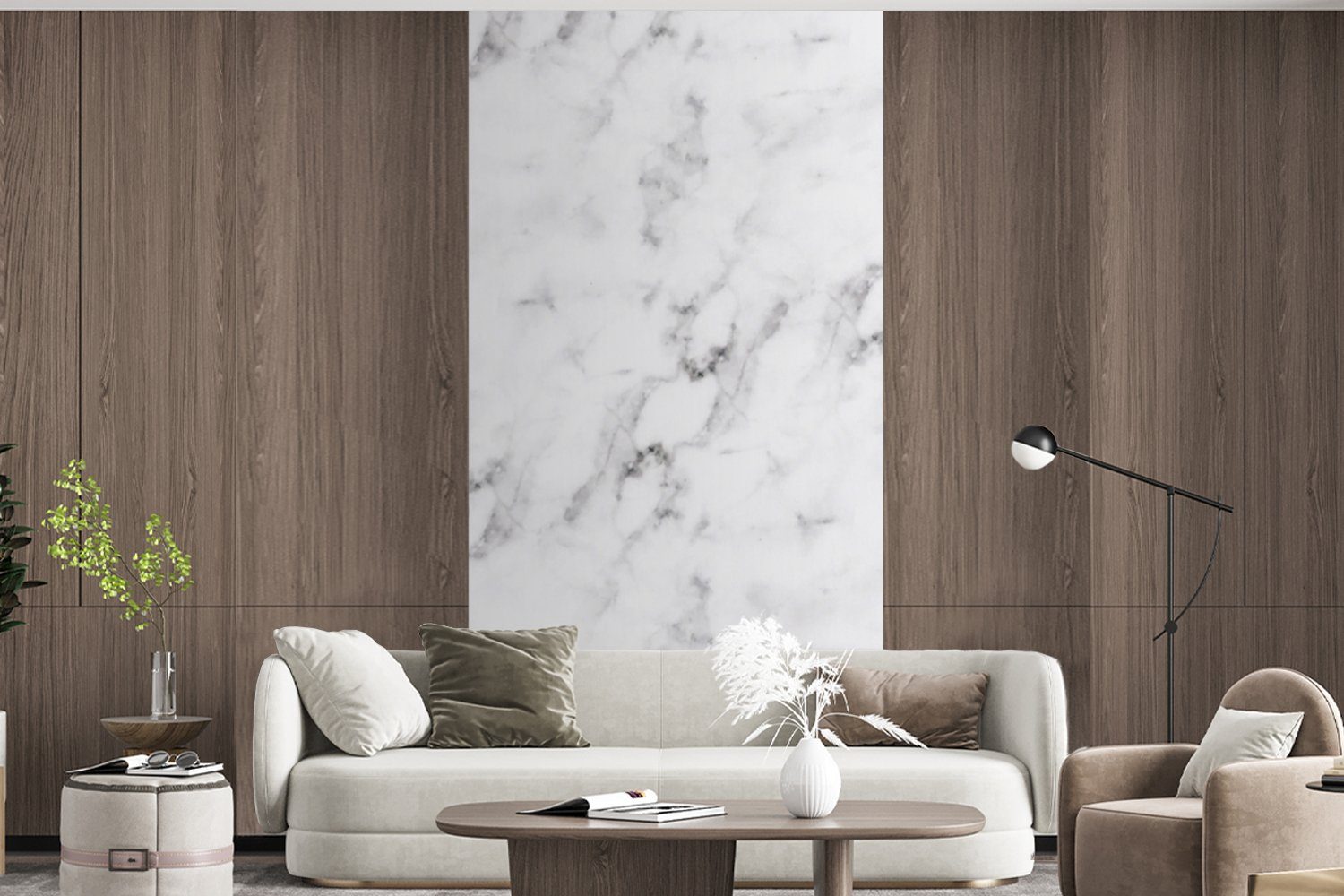 Küche, St), - Wohnzimmer (2 Matt, - Vliestapete für Grau bedruckt, Marmoroptik, Fototapete - Weiß MuchoWow Luxus Marmor Fototapete - Schlafzimmer