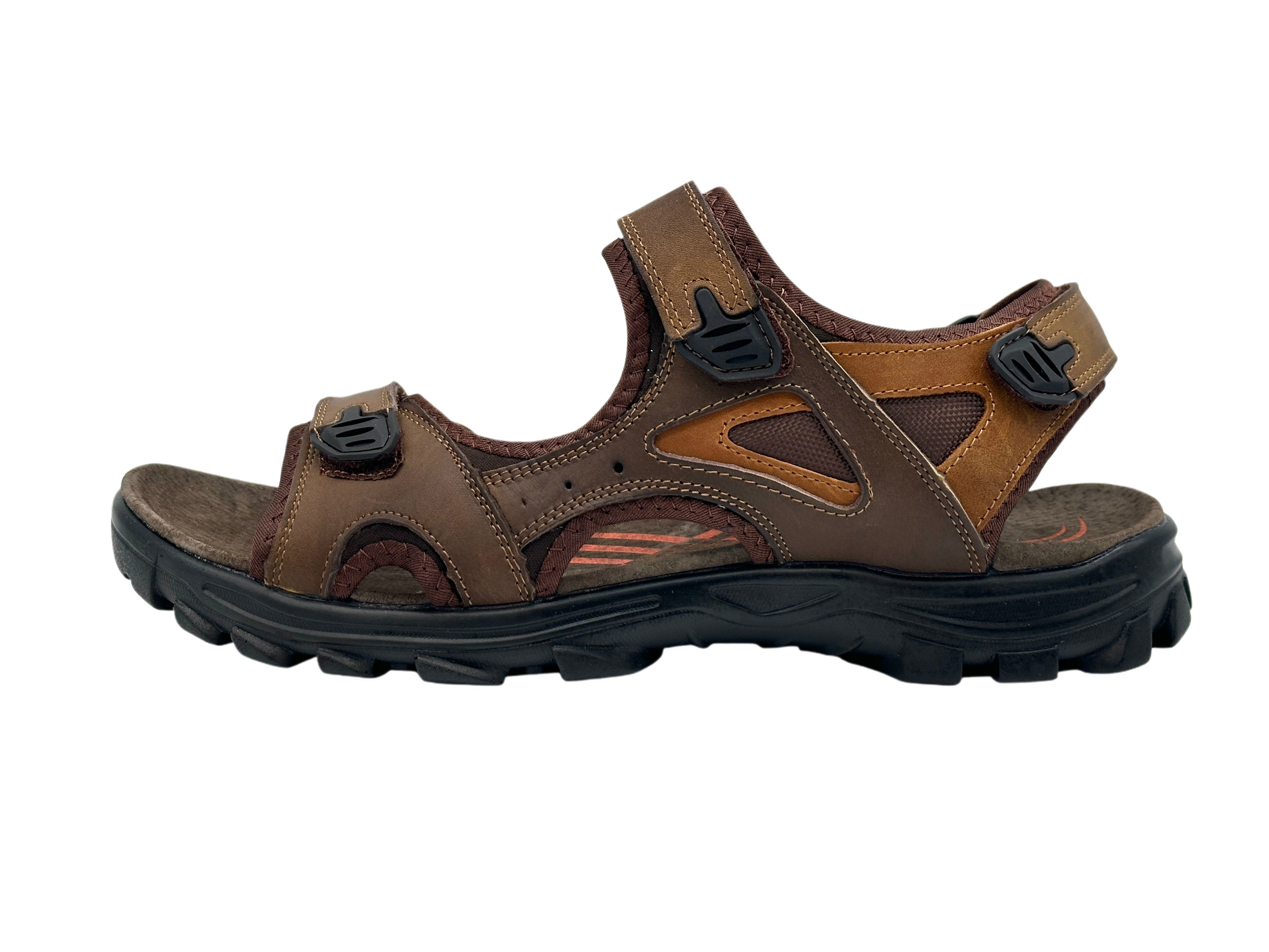 Nowaland Herren Trekkingsandalen aus Leder mit Klettverschluss Trekkingsandale Robuste Trekkingsandalen mit rutschfester Sohle und gepolsterter Sohle
