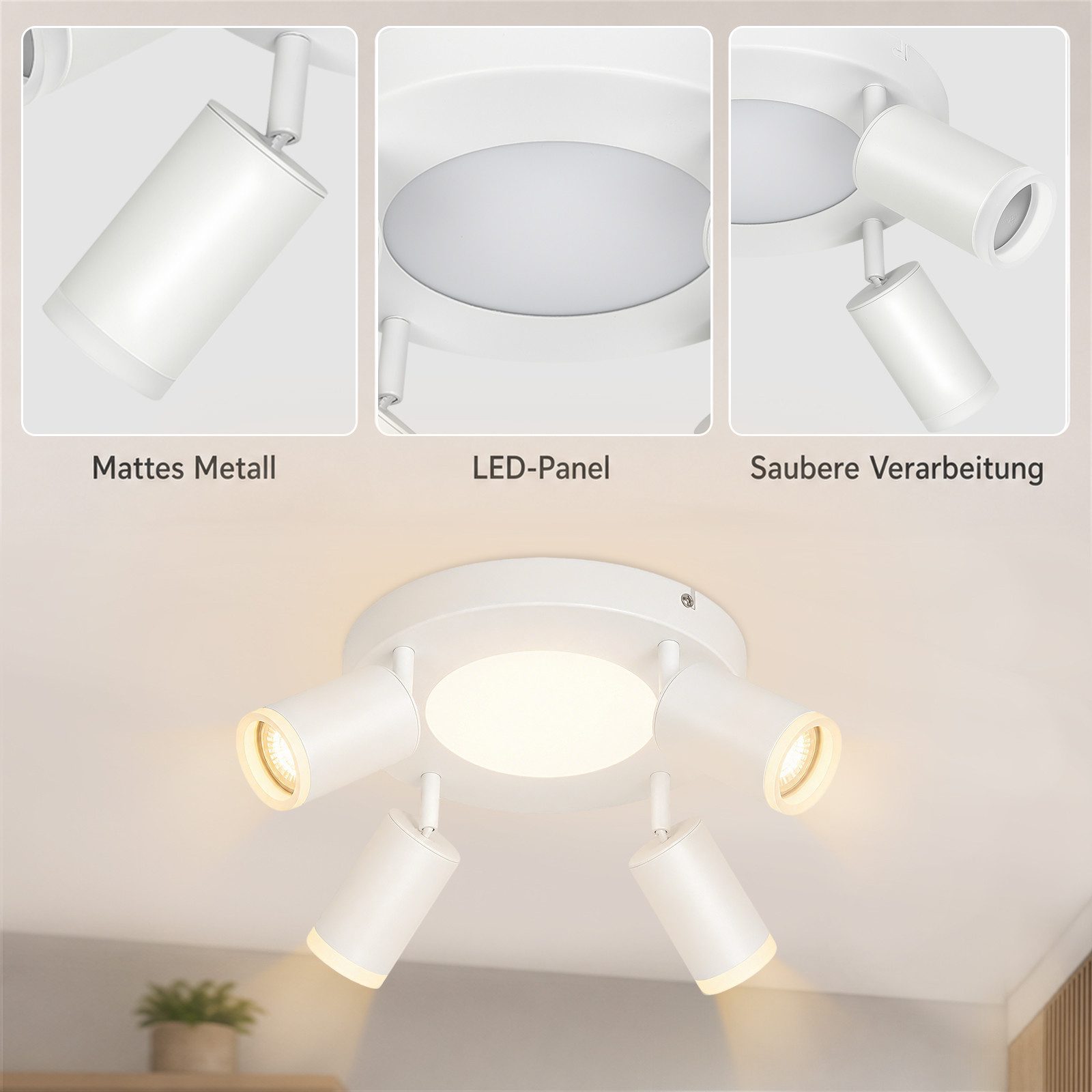 Nettlife Deckenstrahler Schwarz Schlafzimmer GU10 2/3/4 Flammig 20W 3000k Küchenlampe, Schwenkbar 350°, LED wechselbar, Metall Schwenkbar Flurlampe für Schlafzi – Bild 4 von 5