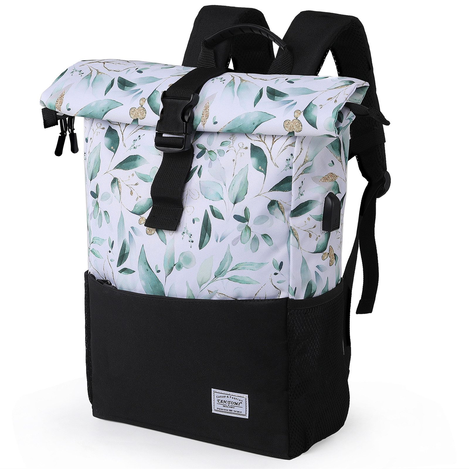 TAN.TOMI Cityrucksack Rucksack Damen Groß Rucksack Herren Groß Schulrucksack (Arbeitsrucksack viele Fächer mit 15,6" Laptopfach/USB-Anschluss), Unisex Rolltop Rucksack Wasserdicht, Lässiger Backpack