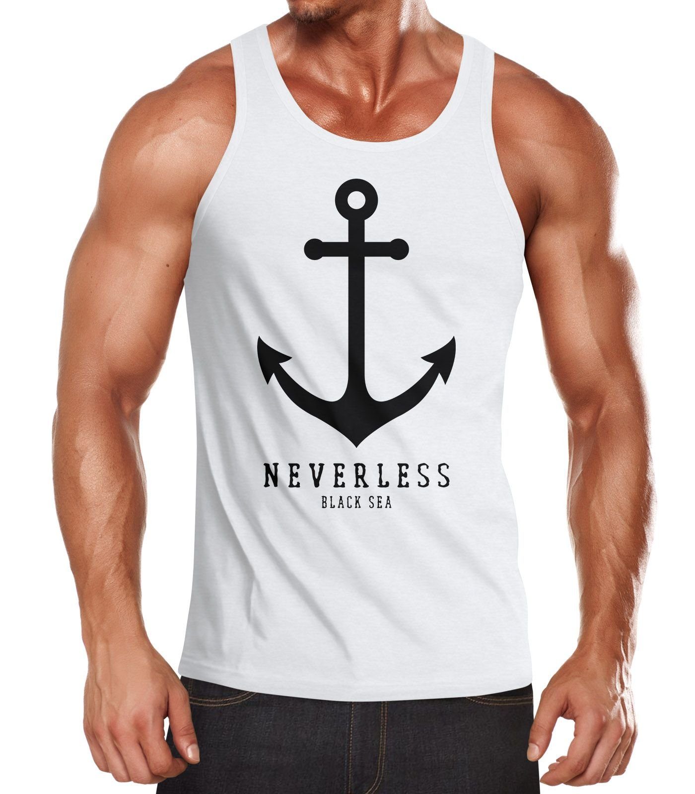 Neverless Tanktop Herren Tank-Top Anker Muskelshirt Muscle Shirt Neverless® mit Print weiß