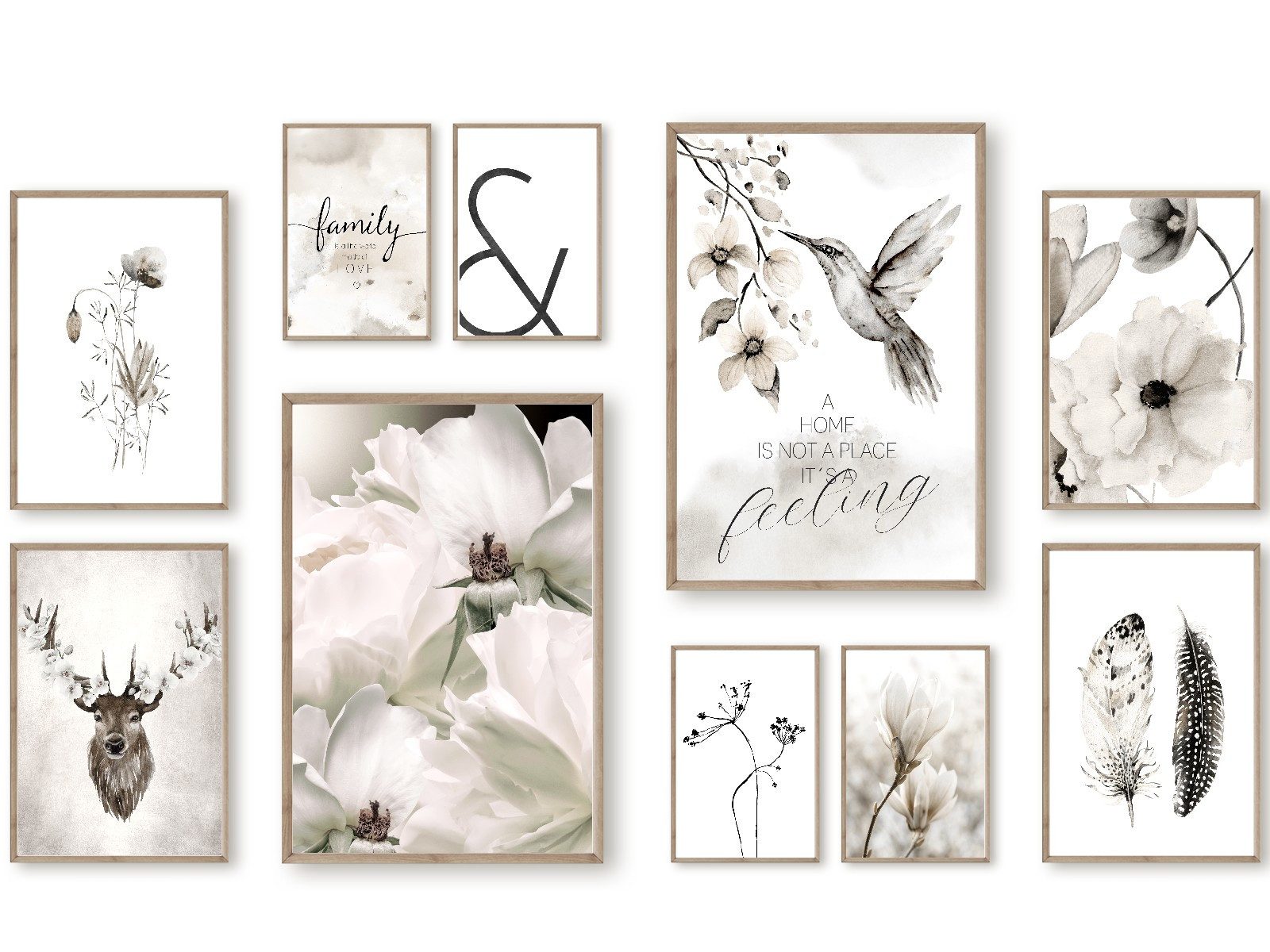 homestyle-accessoires Poster Wandbilder Bilderwand Bilder 10erSet FAMILY IS A LITTLE WORLD, (10 St), - OHNE BILDERRAHMEN - Sorgfältige & sichere Verpackung