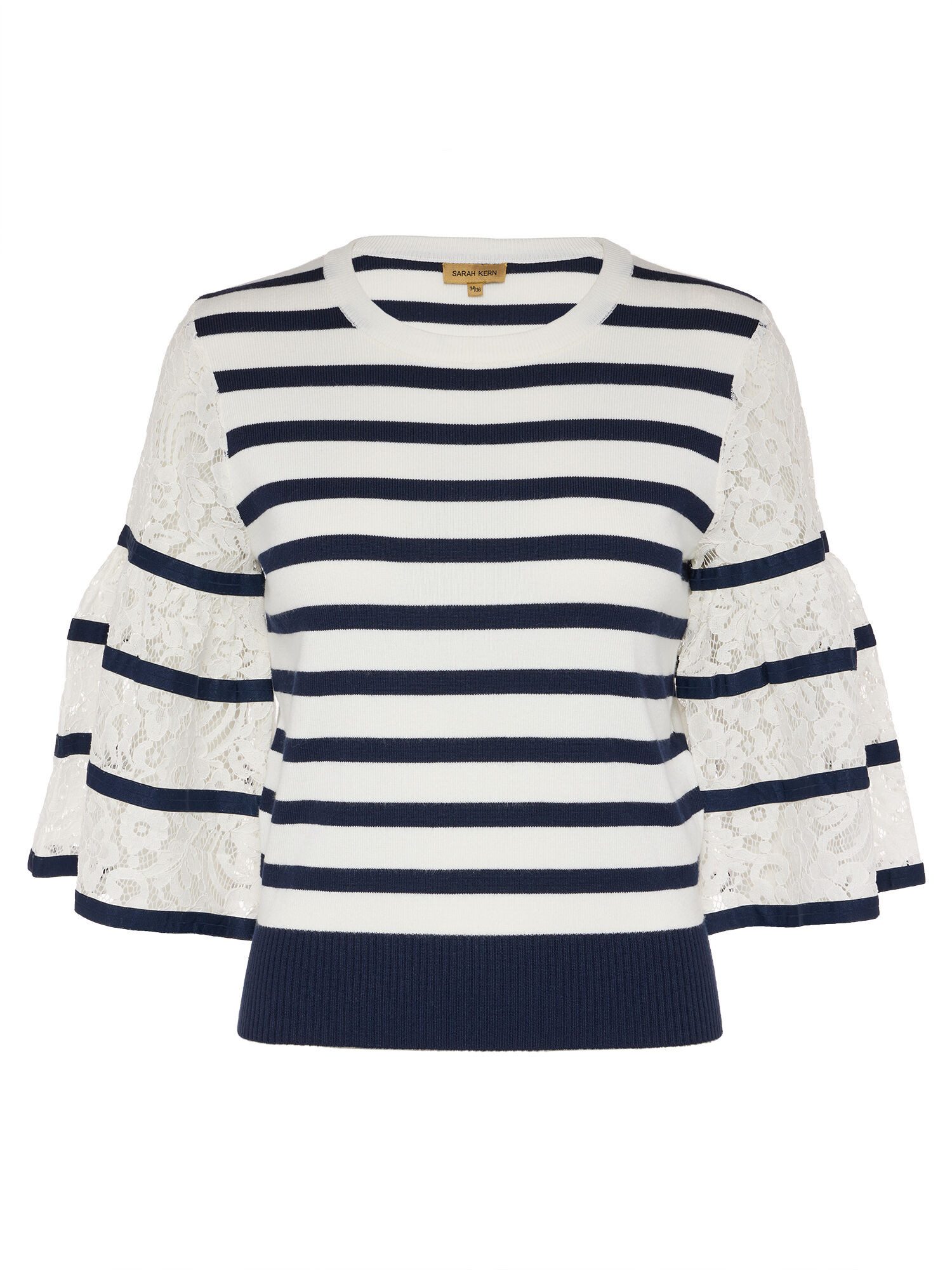 Sarah Kern Langarmshirt Rundhalspullover figurumspielend mit Trompetenärmel günstig online kaufen