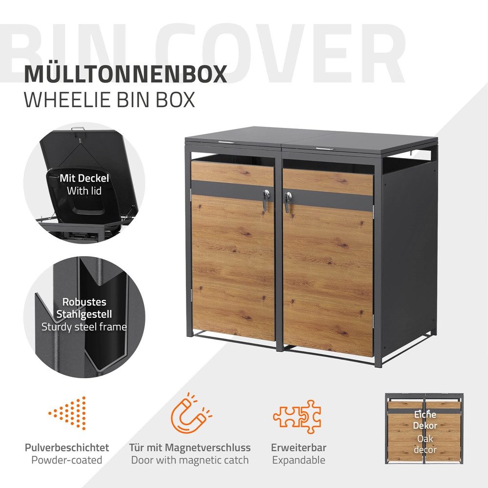 ML-DESIGN Mülltonnenbox Müllbox aus Stahl wetterfeste Mülltonnen Verkleidung Mülltonnengarage, Mülltonnencontainer mit Klappdeckel/Tür für 2 Tonne 120 oder 240 Liter