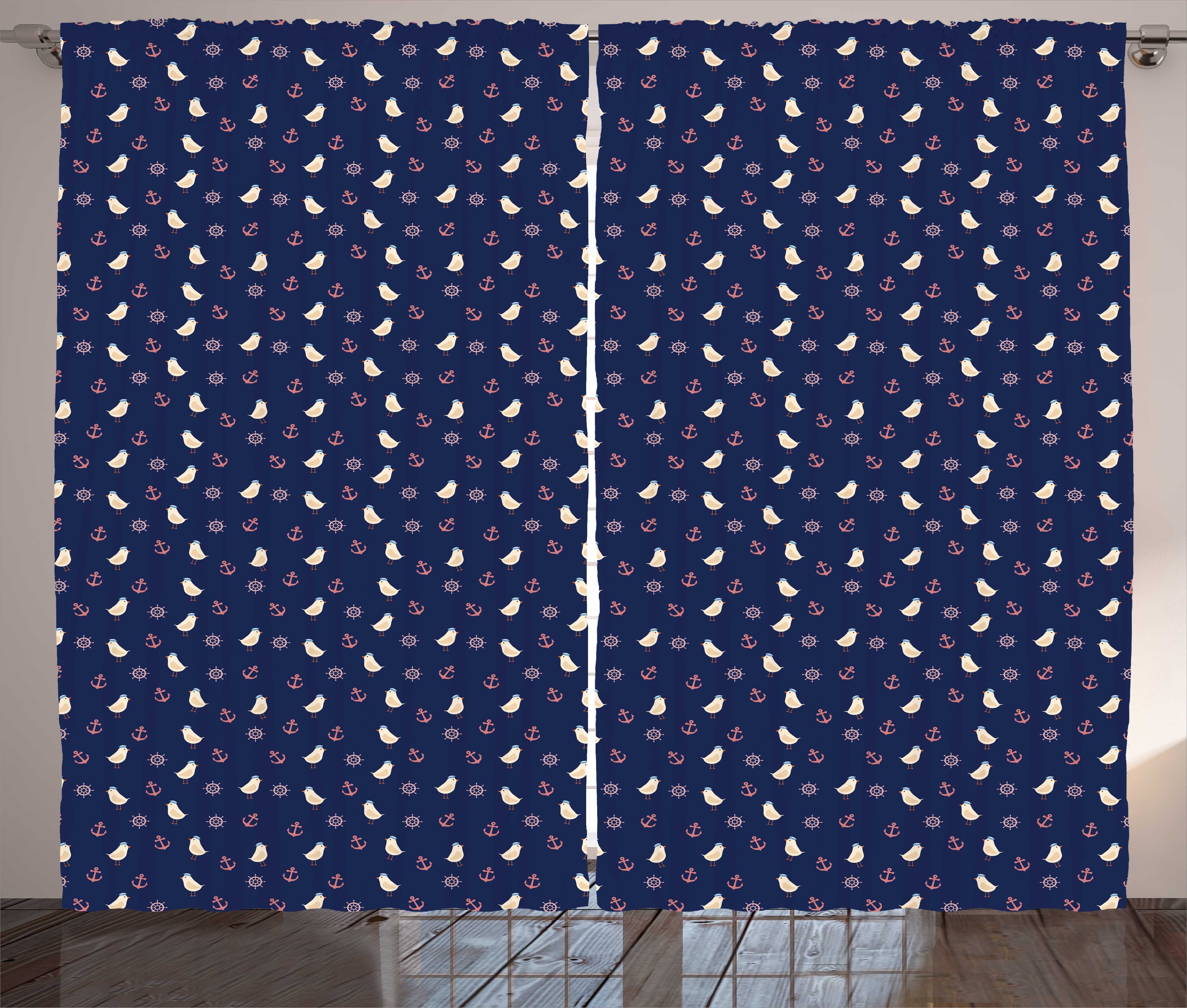 Gardine Schlafzimmer Kräuselband Vorhang mit Schlaufen und Haken, Abakuhaus, blau Wasser Vögel in Marine-Hüte