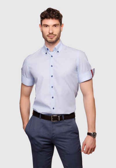 Kragnart Kurzarmhemd Knitterfreies Kurzarm Businesshemd, Hemd für Männer hellblaues kurzarm Freizeithemd aus Baumwolle, Made in Europe