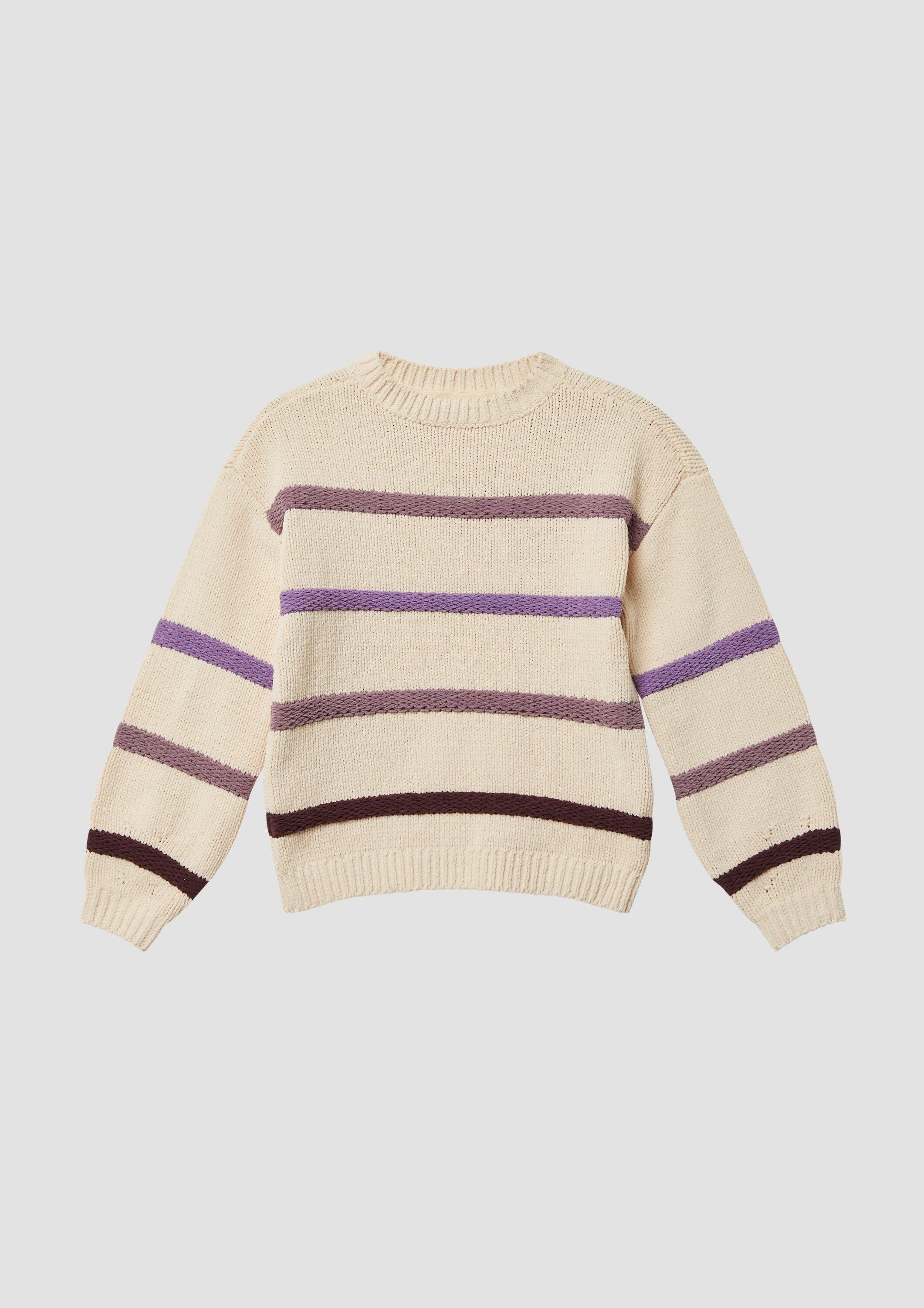 s.Oliver Longpullover Strickpullover Gestreifter Strickpullover aus Chenille im Loose Fit