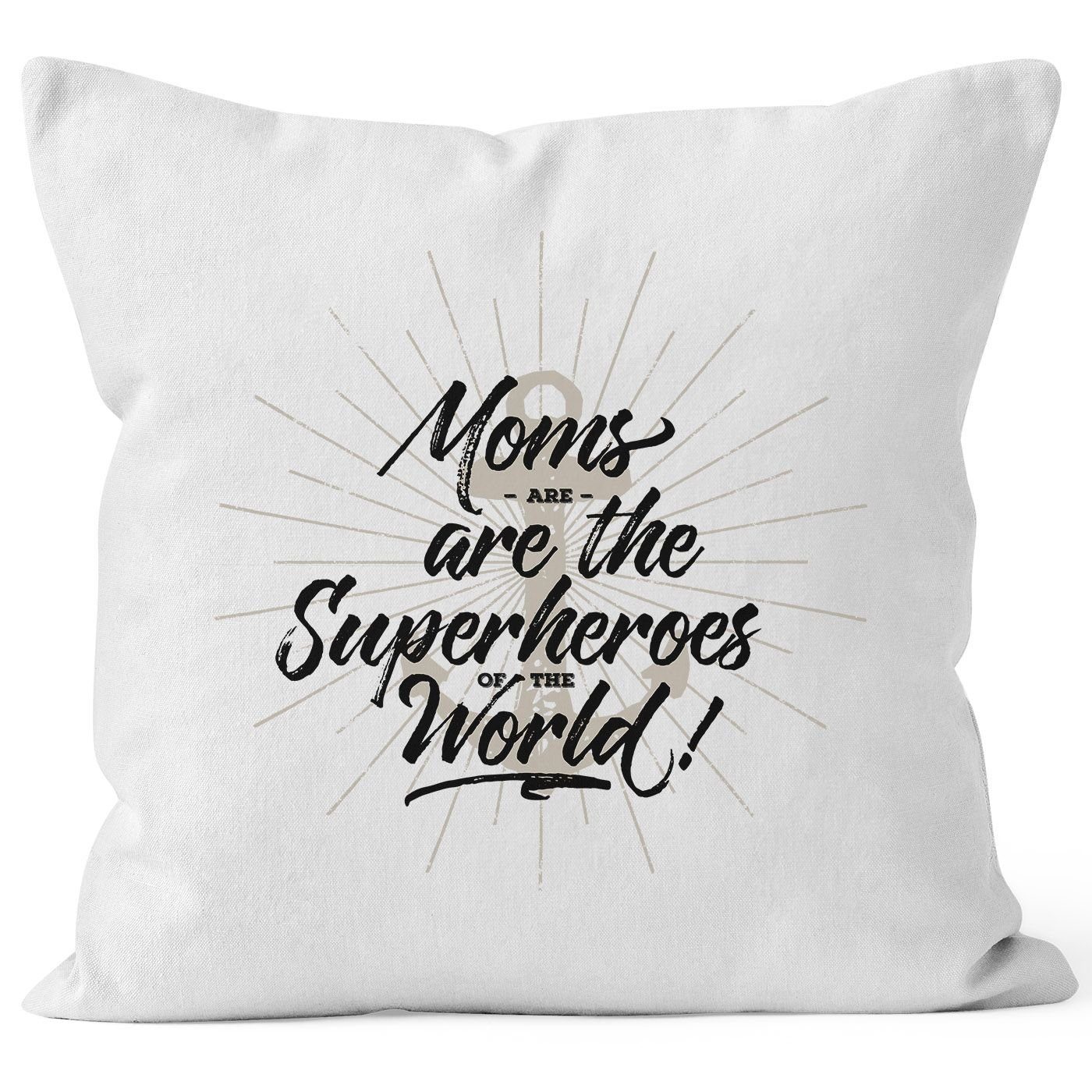MoonWorks Dekokissen Kissenbezug Moms are the real Superheroes of the world Geschenk für Mutter Muttertag Kissen-Hülle Deko-Kissen 40x40 Baumwolle MoonWorks® weiß