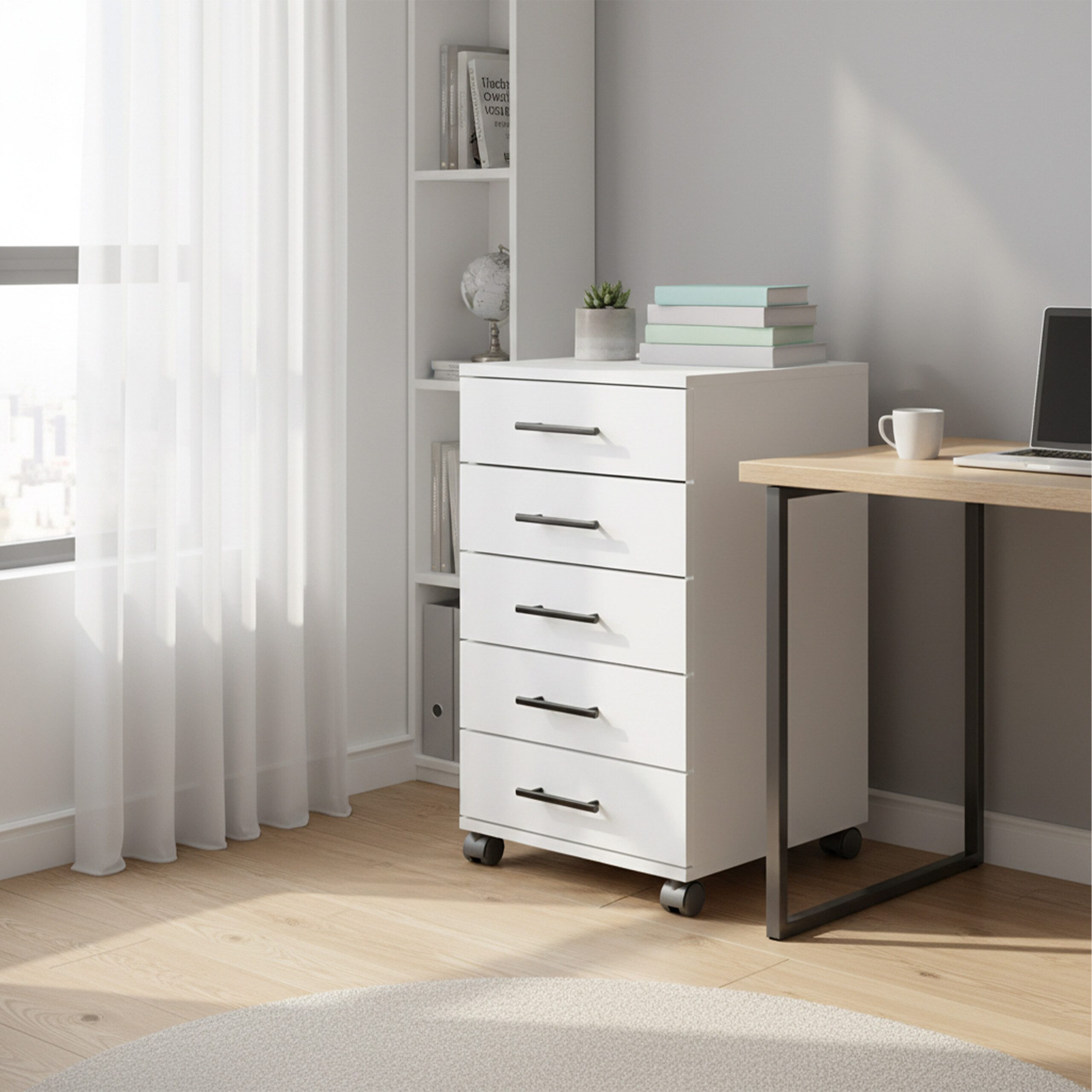 relaxdays Rollcontainer mit 5 Schublade, weiß