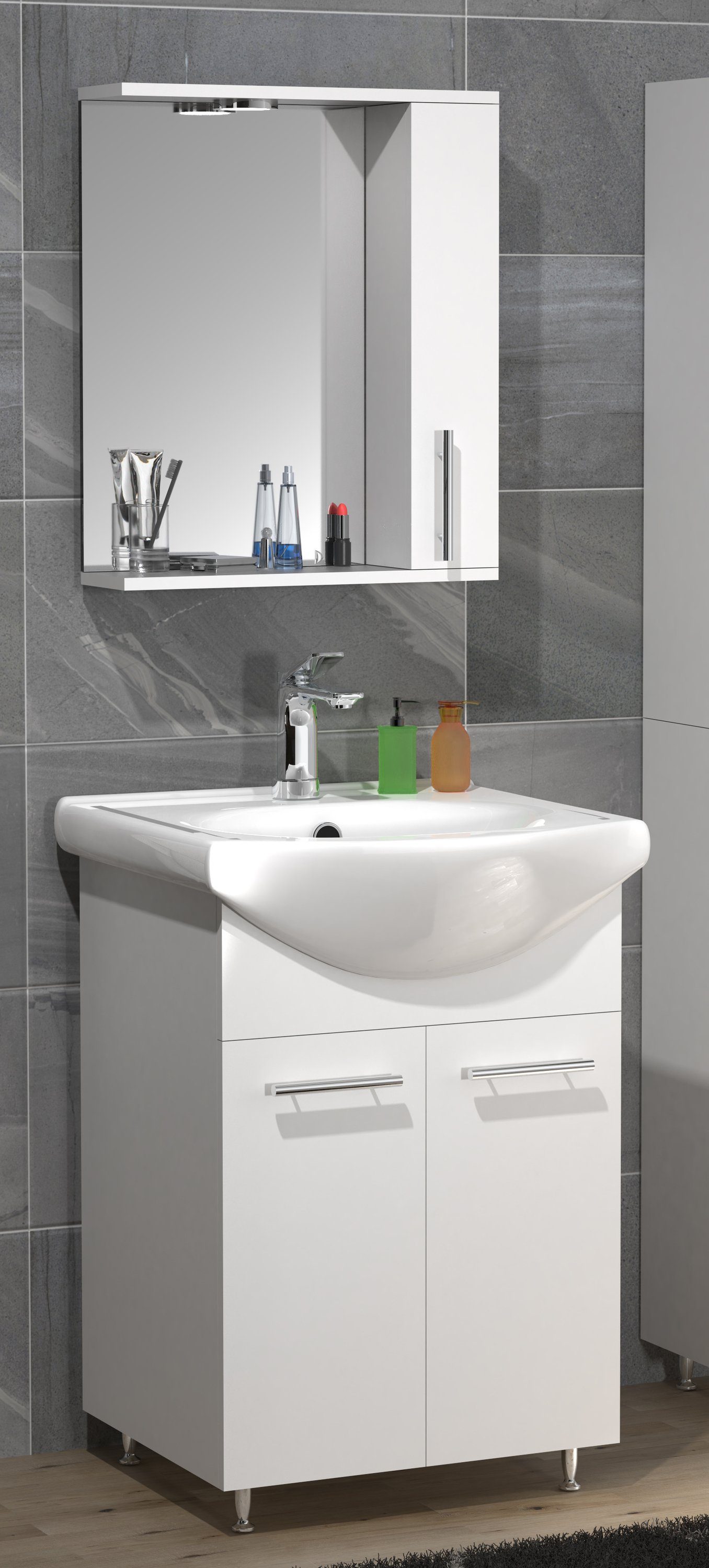 VCM Waschtisch 3tlg Waschplatz Waschtisch Spiegelschrank Lisalo M (3-St)