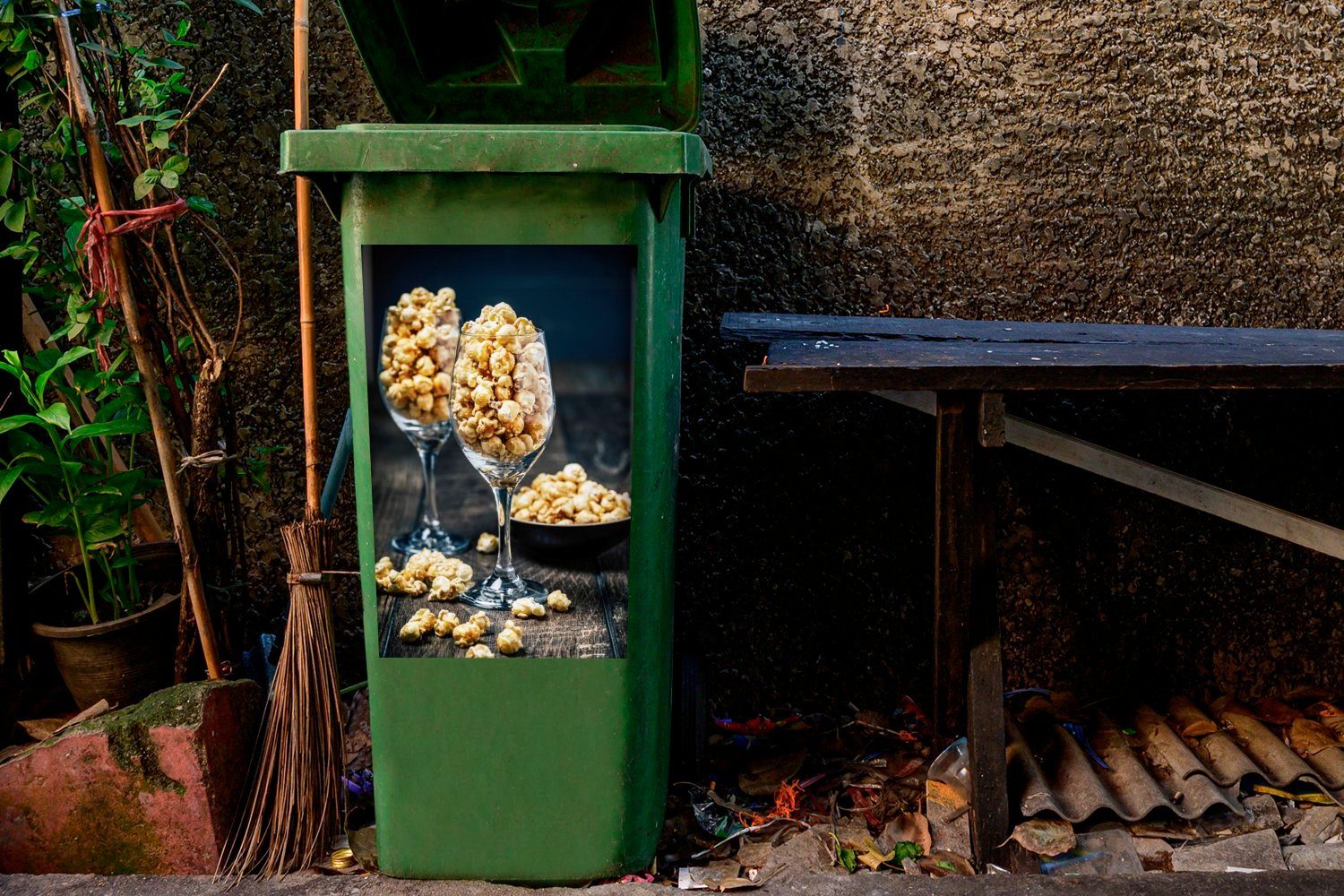 MuchoWow Wandsticker Popcorn Weingläsern Mülleimer-aufkleber, St), (1 Abfalbehälter Sticker, Container, in Mülltonne