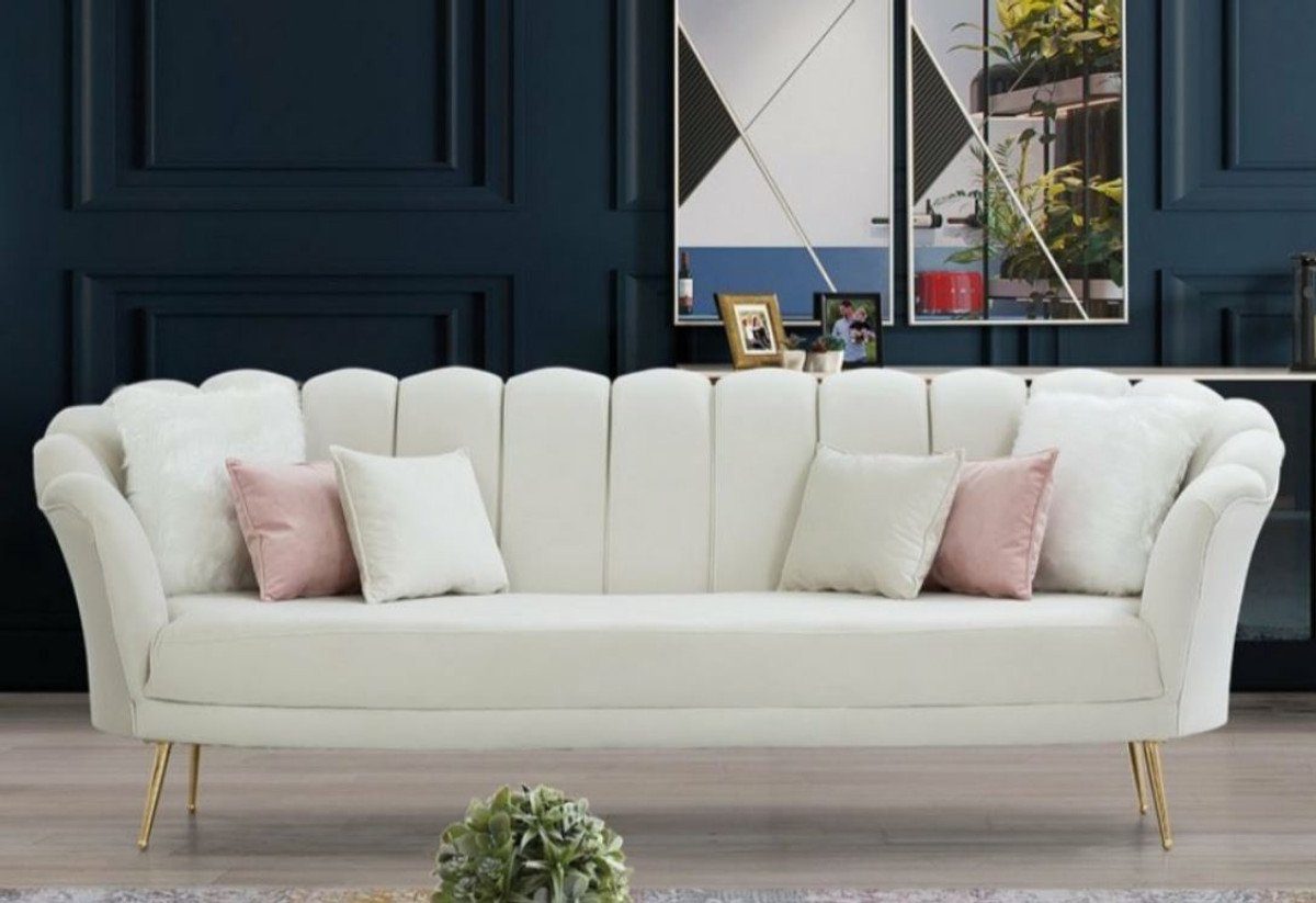 Casa Padrino 3-Sitzer Designer Art Deco Wohnzimmer 3er Sofa Creme / Gold 190 x 60 x H. 85 cm - Art Deco Wohnzimmer Möbel | Einzelsofas