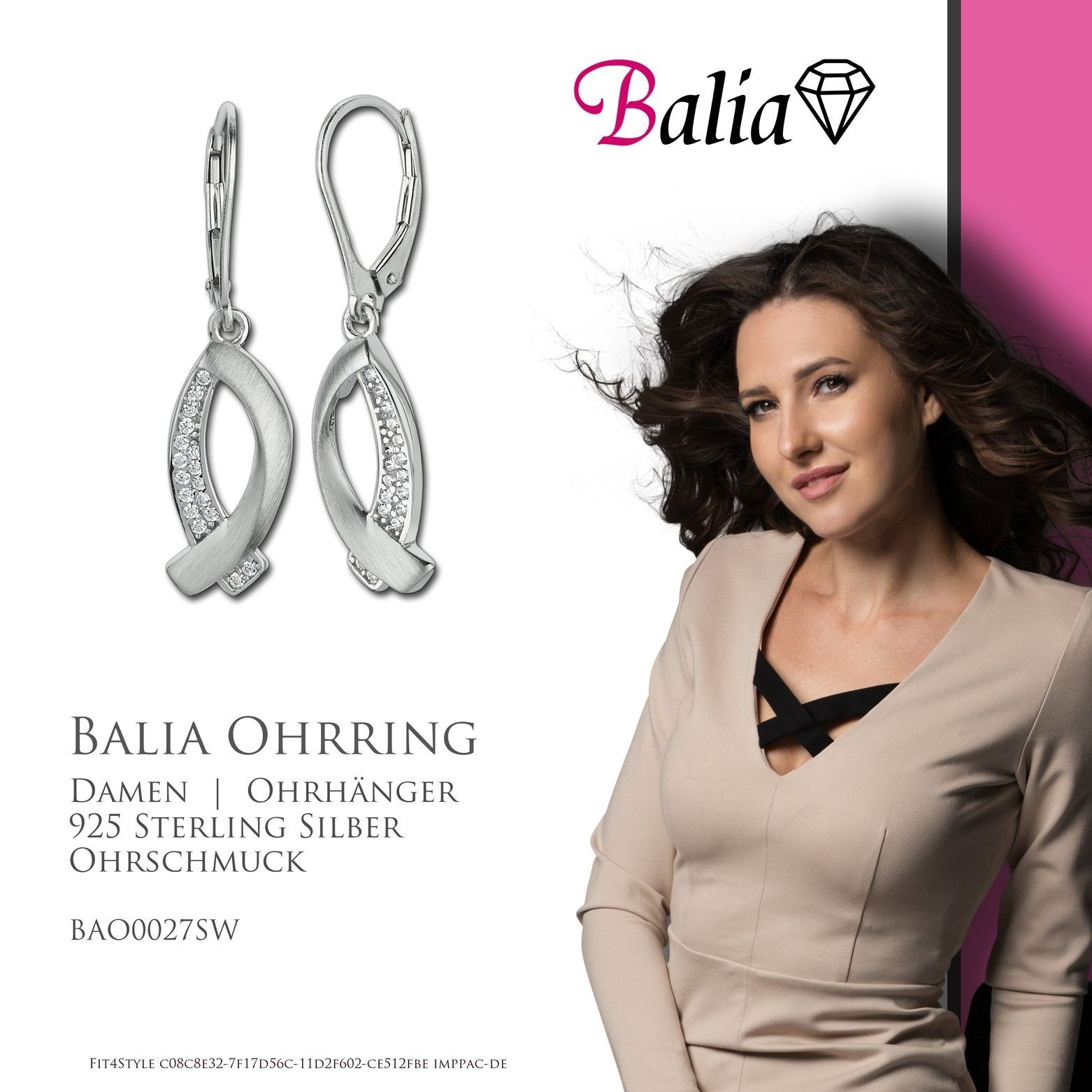 Sterling weiß, Damen Ohrhänger Paar matt Balia poliert Silber, und (Ohrhänger), Balia 925 Damen Ohrringe Fisch silber Ohrhänger aus Farbe: