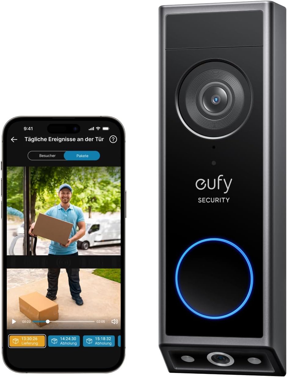 Anker eufy Überwachungskamera türklingel E340, Dual türklingel mit kamera mit Paketerkennung (Außenbereich, 1-tlg., 2K Full HD, Color Night Vision, Dual Cameras with Delivery Guard)