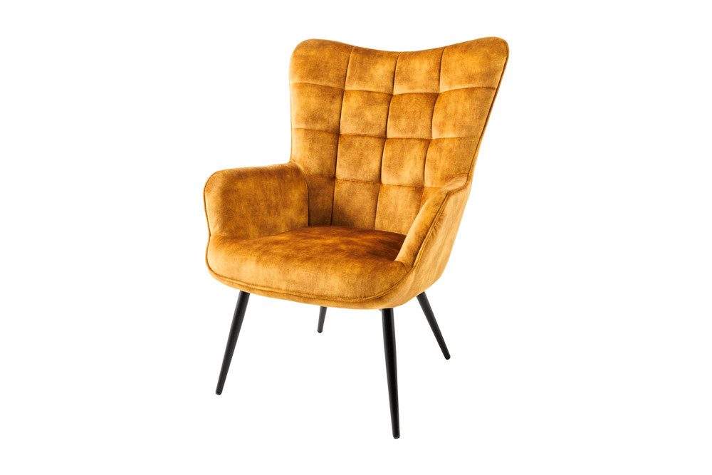 riess-ambiente Sessel SCANDINAVIA senfgelb / schwarz (Einzelartikel, 1-St), Wohnzimmer · Samt · Metall · mit Armlehnen · Scandinavian Design