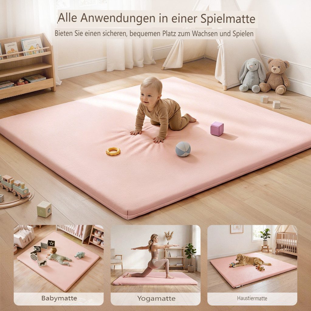 Comomy Spielmatte Ultraweiche Baby Krabbelmatte Laufstallmatte Kunstleder 127x127cm (3cm dicke Memory-Schaumstoffmatte, für Krabbeln & Bauchlage), Wasserdicht,  – Bild 2 von 5