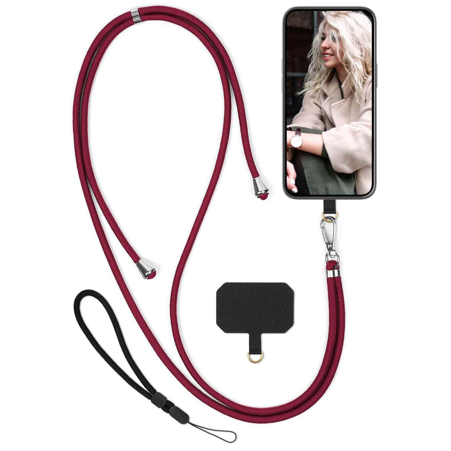 moex Handykette für HMD Fusion Handyband ohne Hülle Unleash Rot 6,56 Zoll, Umhängeband mit Karabiner Handy Kette zum Umhängen Band abnehmbar