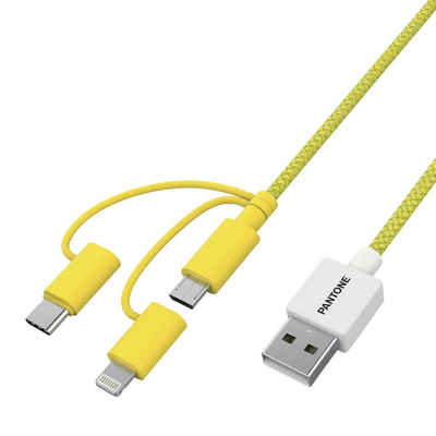 Pantone Universe PANTONE 3in1 Kabel gelb 1,2 m USB-C, Lightning und Micro USB Smartphone-Kabel