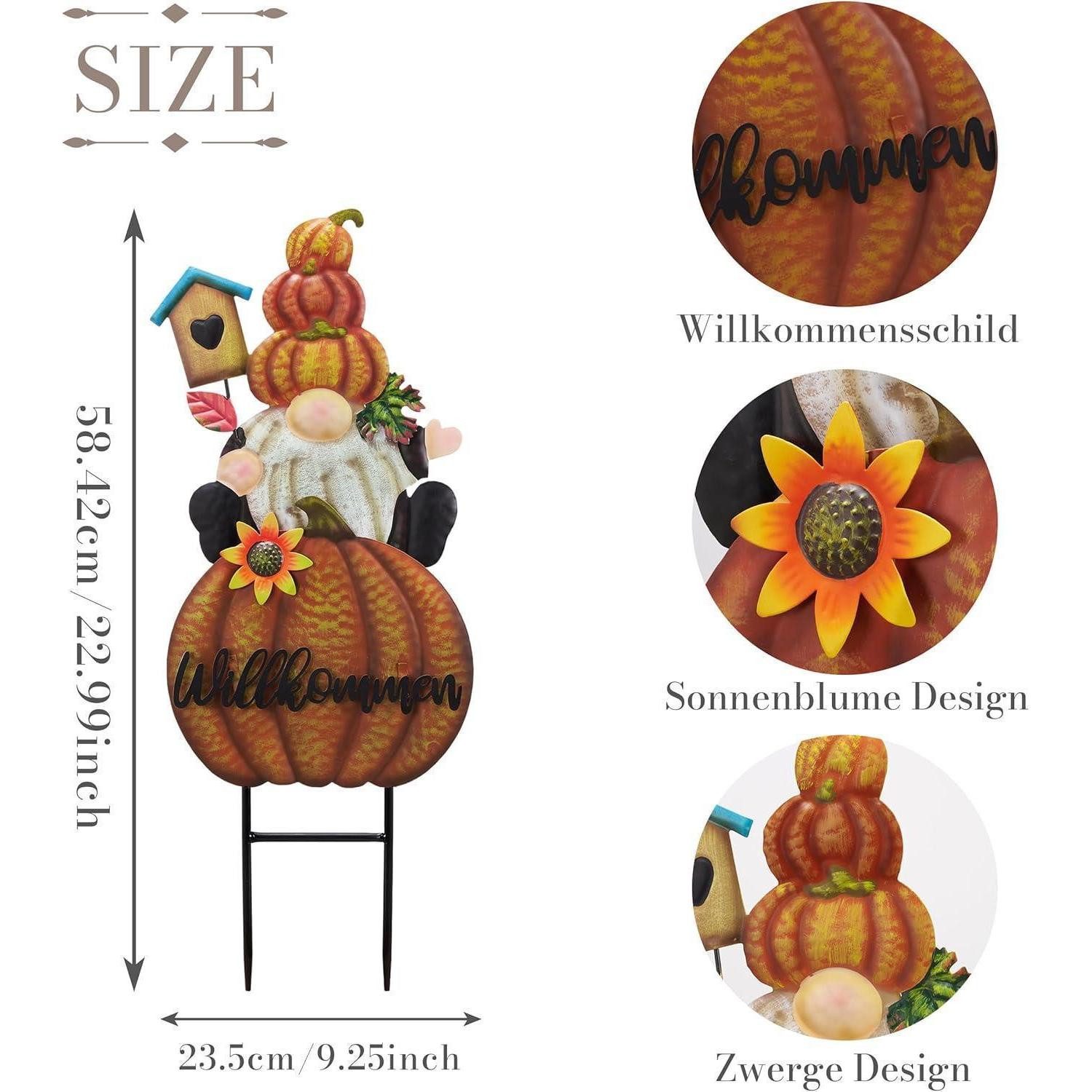 LuxusKollektion Gartenzwerg Herbstdeko Gartendeko Draußen GNOME Kürbis Gartenstatuen Metall Deko