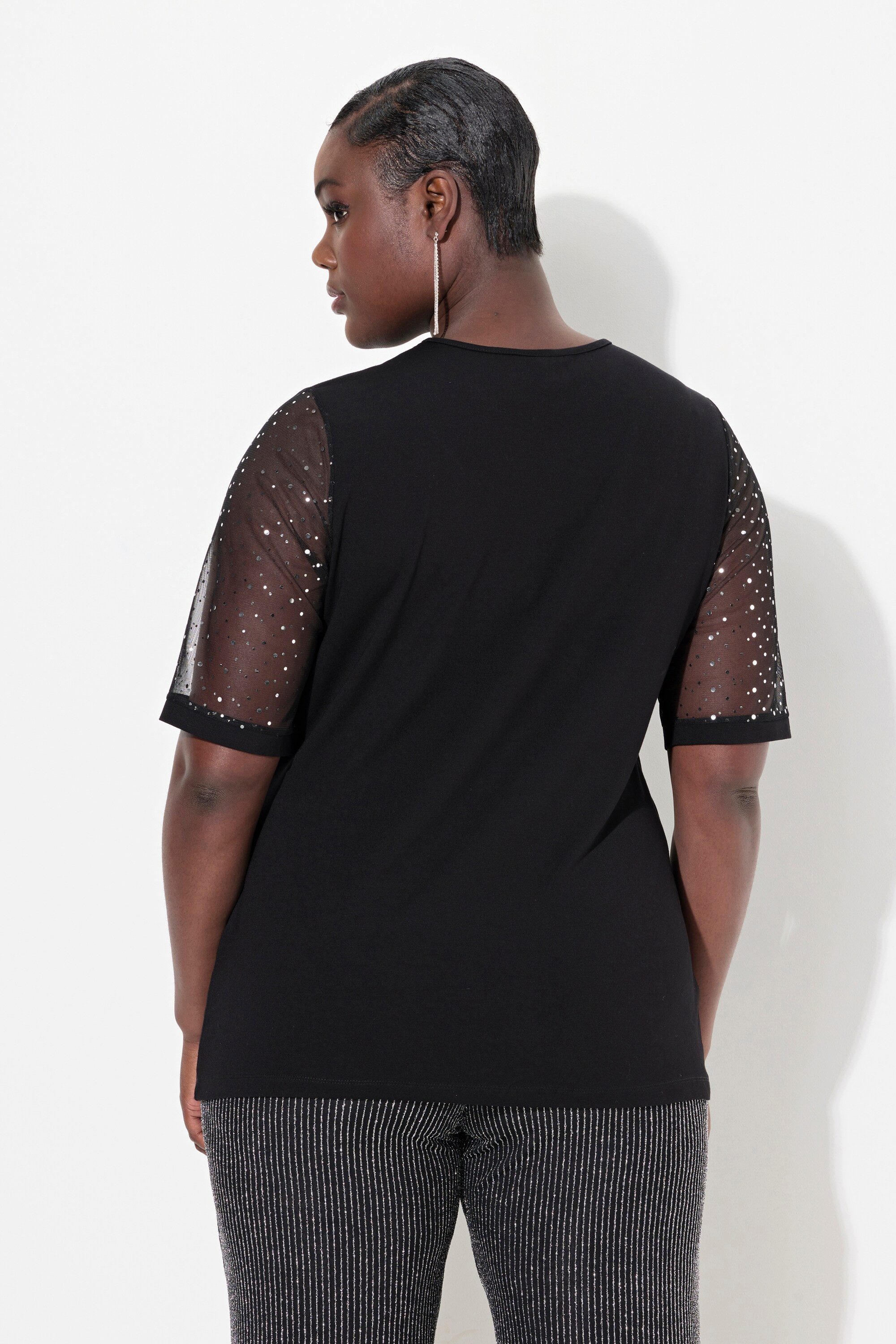 Ulla Popken T-Shirt T-Shirt Classic Fit Mesh mit Pailletten