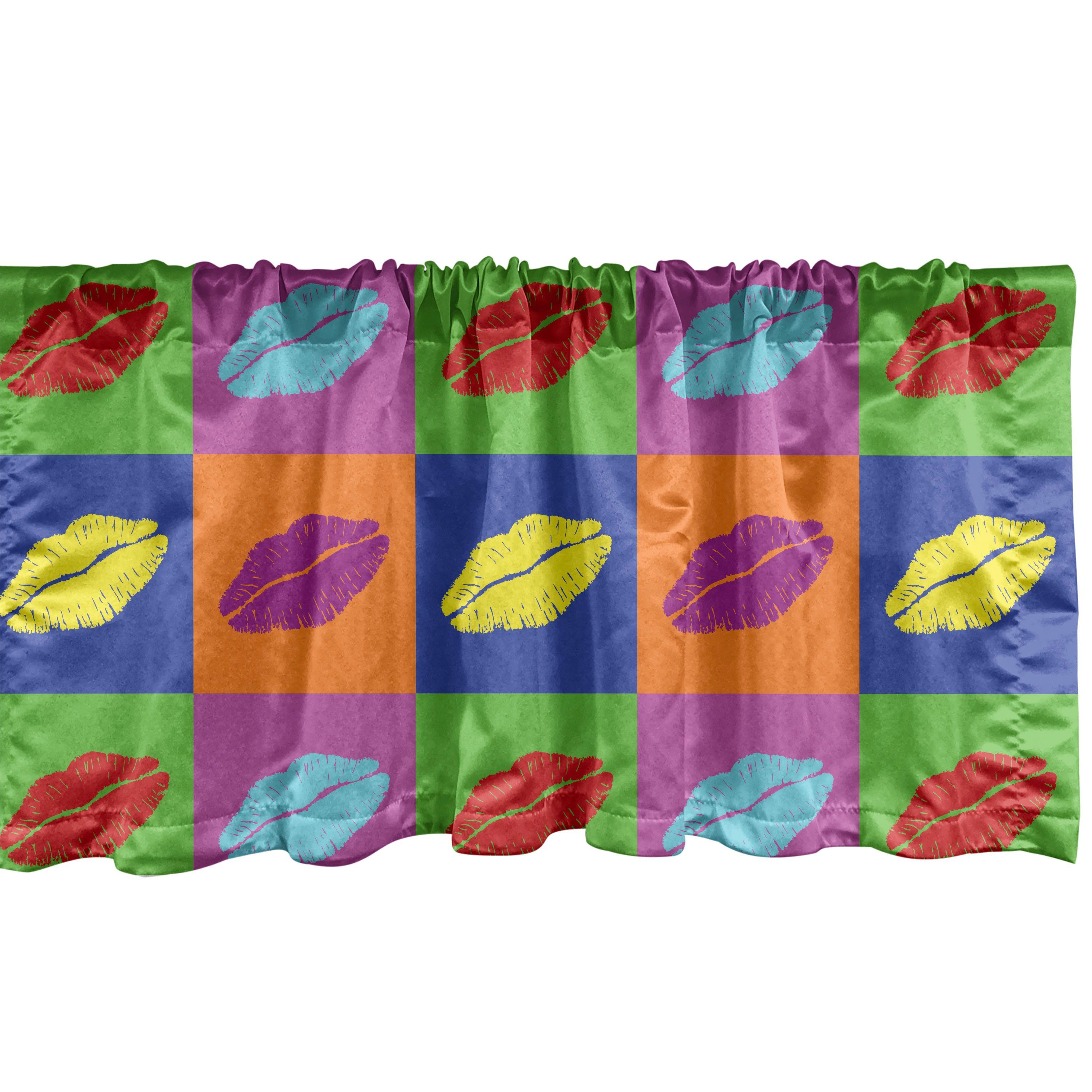 Scheibengardine Vorhang Volant für Küche Schlafzimmer Dekor mit Stangentasche, Abakuhaus, Microfaser, Kuss Vibrant Pop Art Küsse