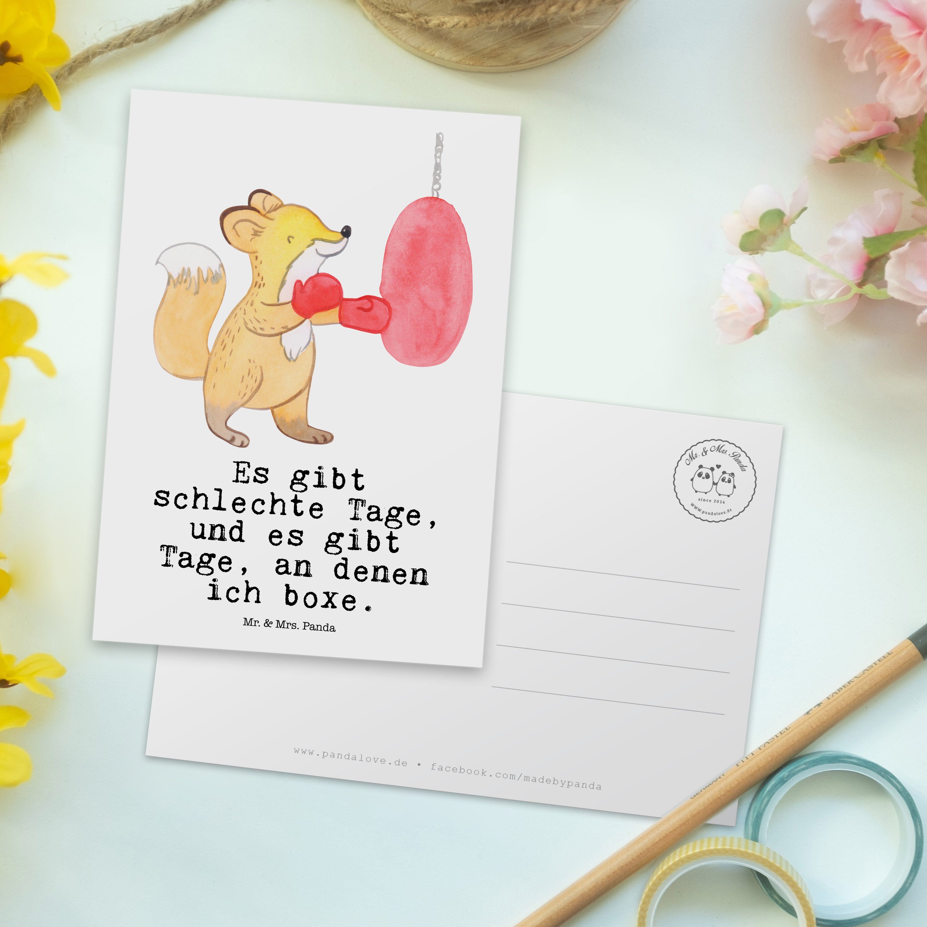 Mr. & Mrs. Geschenk, Geschenkkarte - Tage - Einladung, Boxen Weiß Fuchs Panda Postkarte Karte