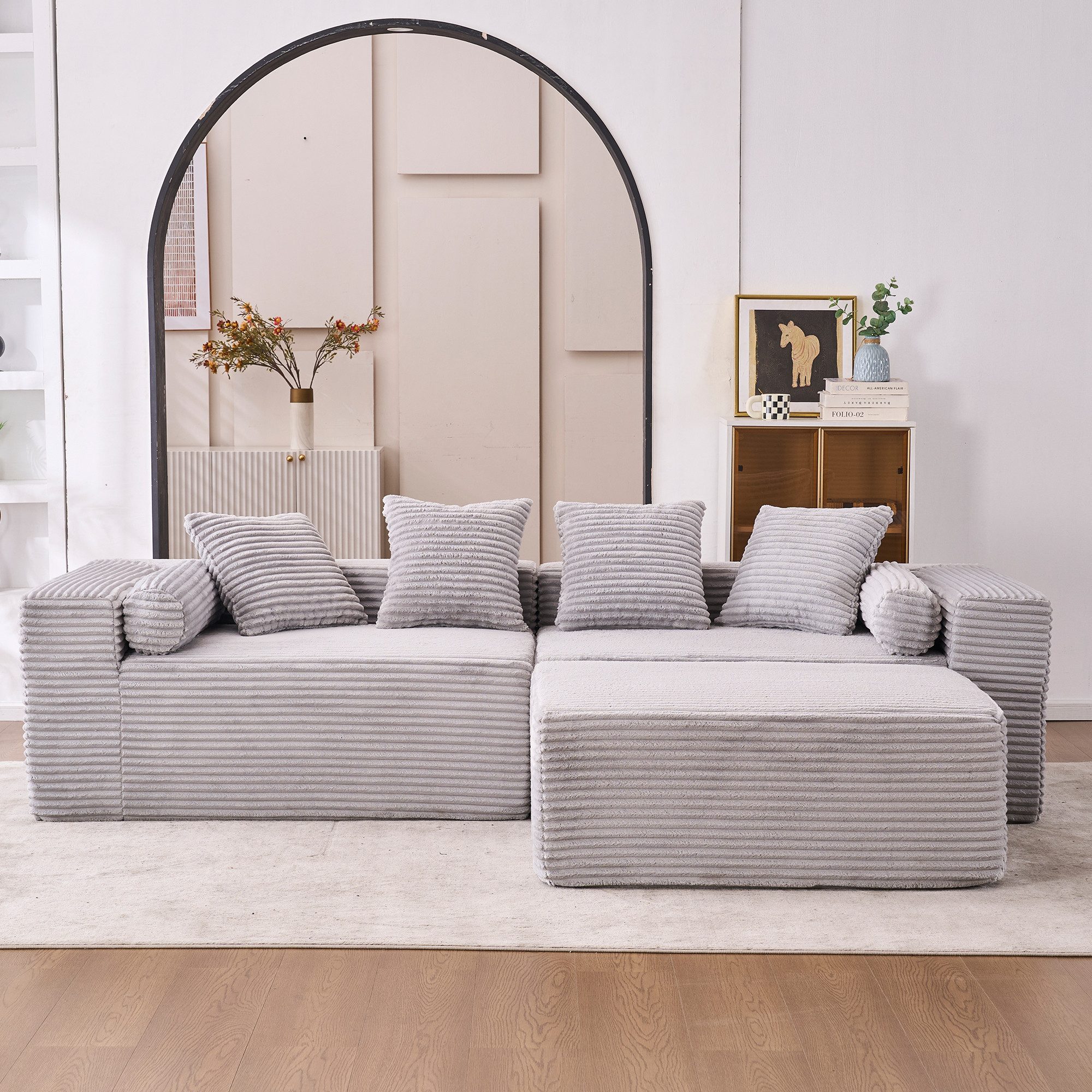 MIBODE Ecksofa Modulares Cloud Sofa Chenille Grau ohne Montage