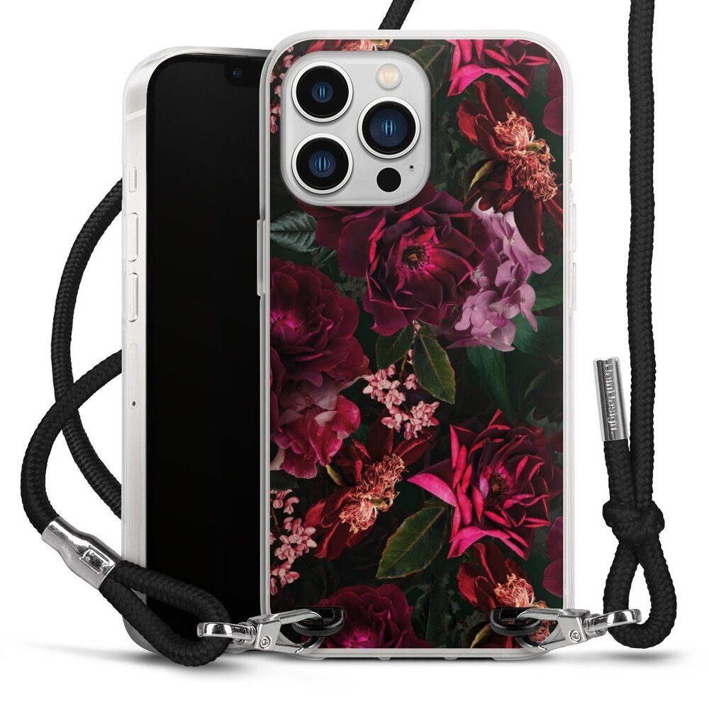 DeinDesign Handyhülle Rose Blumen Blüte Dark Red and Pink Flowers, Apple iPhone 13 Pro Handykette Hülle mit Band Case zum Umhängen