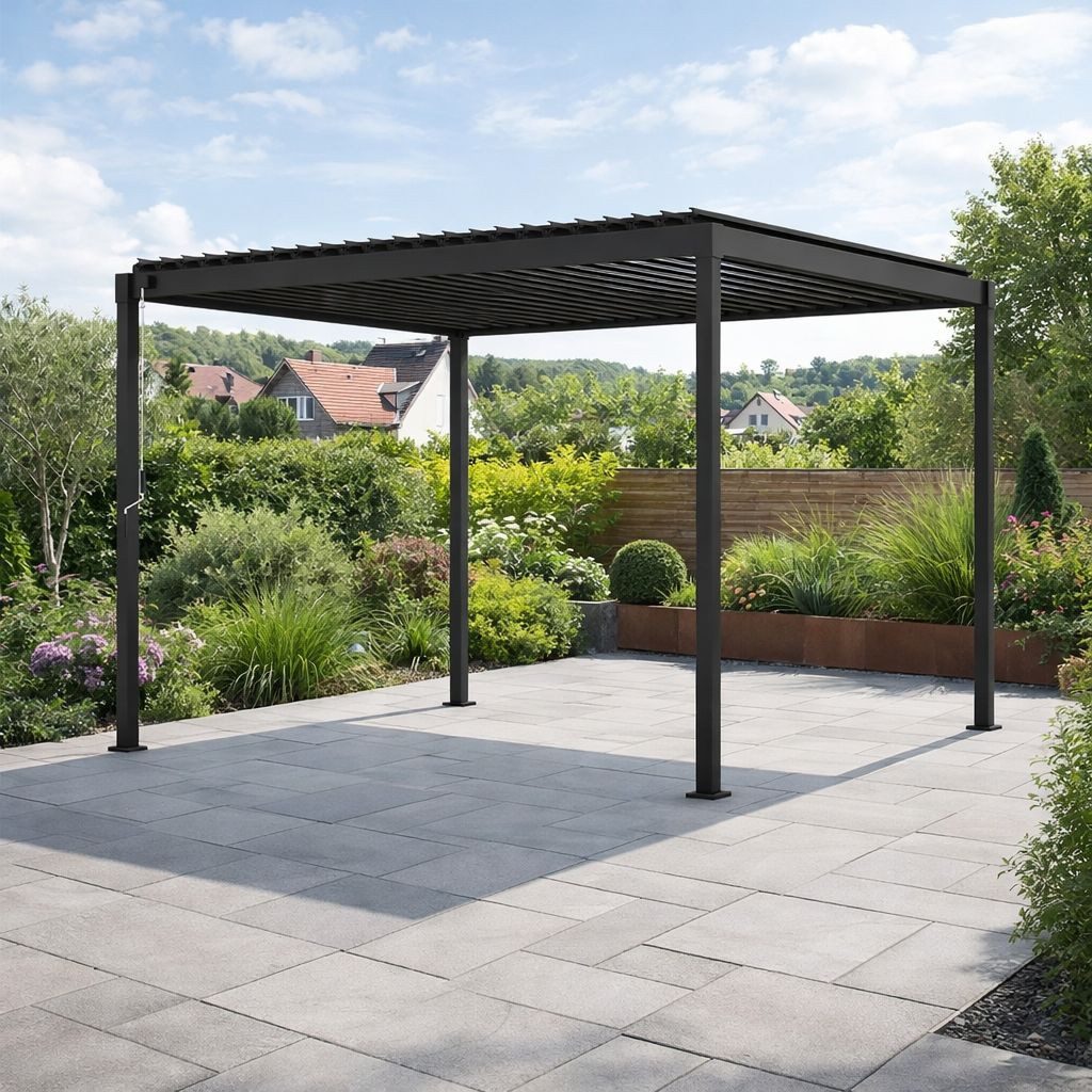 Leco Pavillon Lamellenpergola FREE – stilvolle Pergola mit Lamellen - anthrazit, Gestell aus Stahl pulverbeschichtet