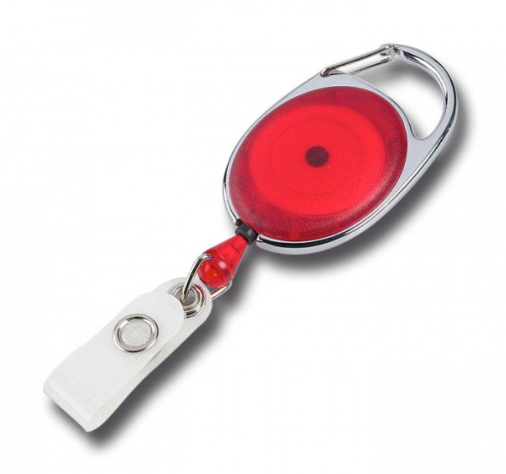 Kranholdt Schlüsselanhänger Jojo / Ausweishalter / Ausweisclip ovale Form (100-tlg), Metallumrandung, Druckknopfschlaufe Transparent Rot
