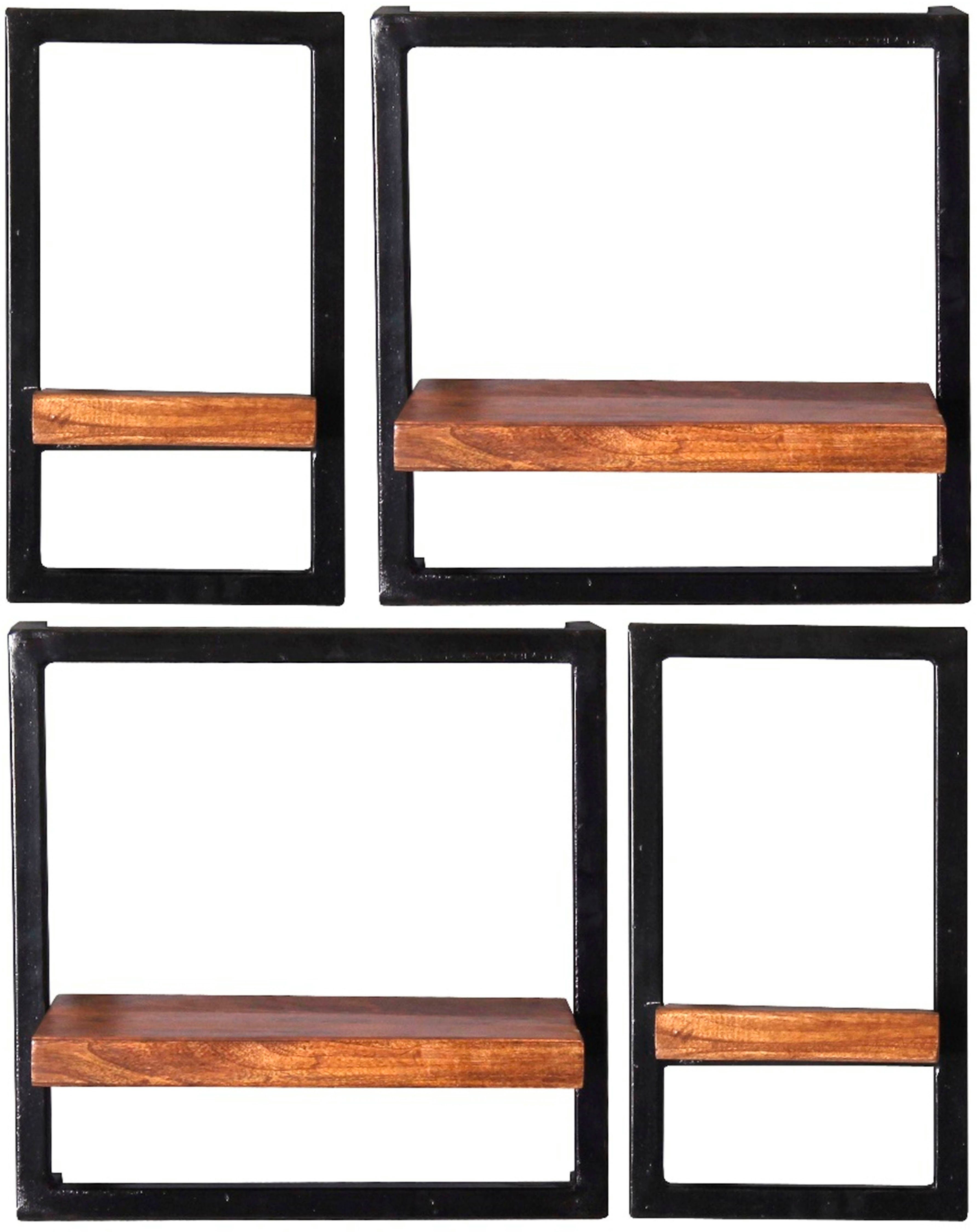 SIT Wandregal Akko Wandregal-Set 4-teilig aus Mangoholz mit Altmetall, Set, 2 kleine & 2 breite Wandregale für flexible Gestaltung