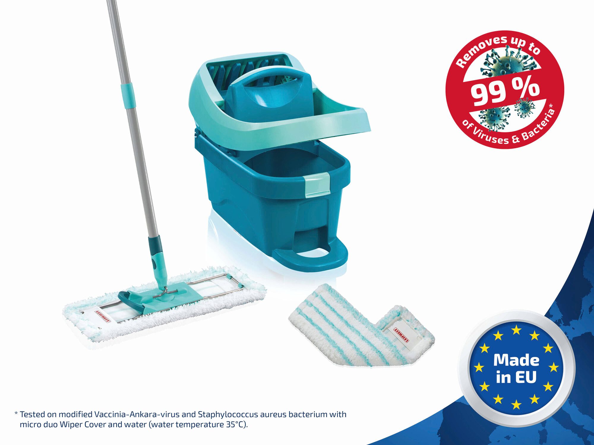 Leifheit Wischmopp Set Wischtuchpresse Profi XL mit Rollen und Bodenwischer, (4-St), Waschbar bei 60°C, Wischbreite 42cm, mit Rollen, 360° Drehgelenk