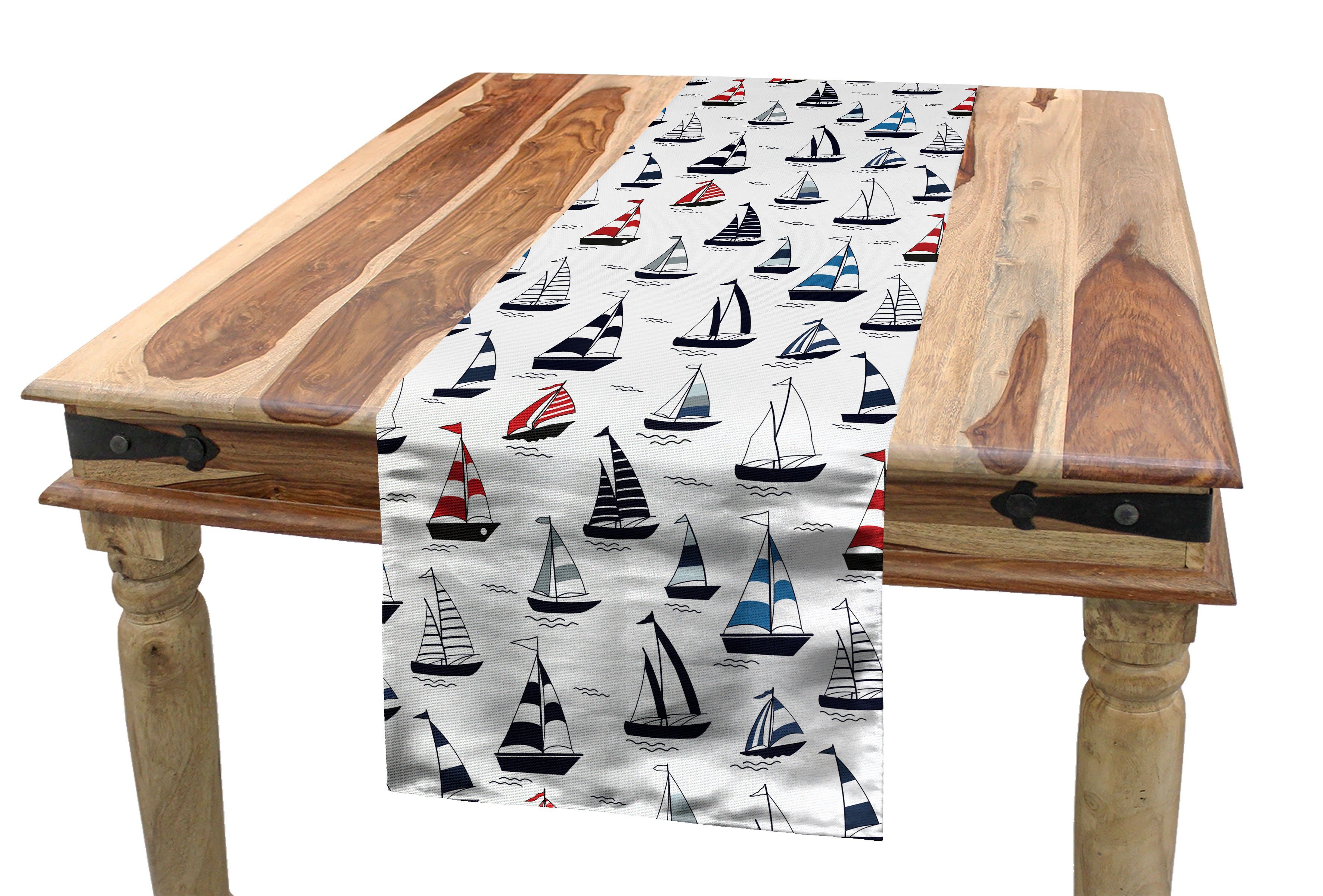 Rechteckiger Segelbooten Cartoon Tischläufer Esszimmer Dekorativer Nautische Küche Muster Tischläufer, Abakuhaus