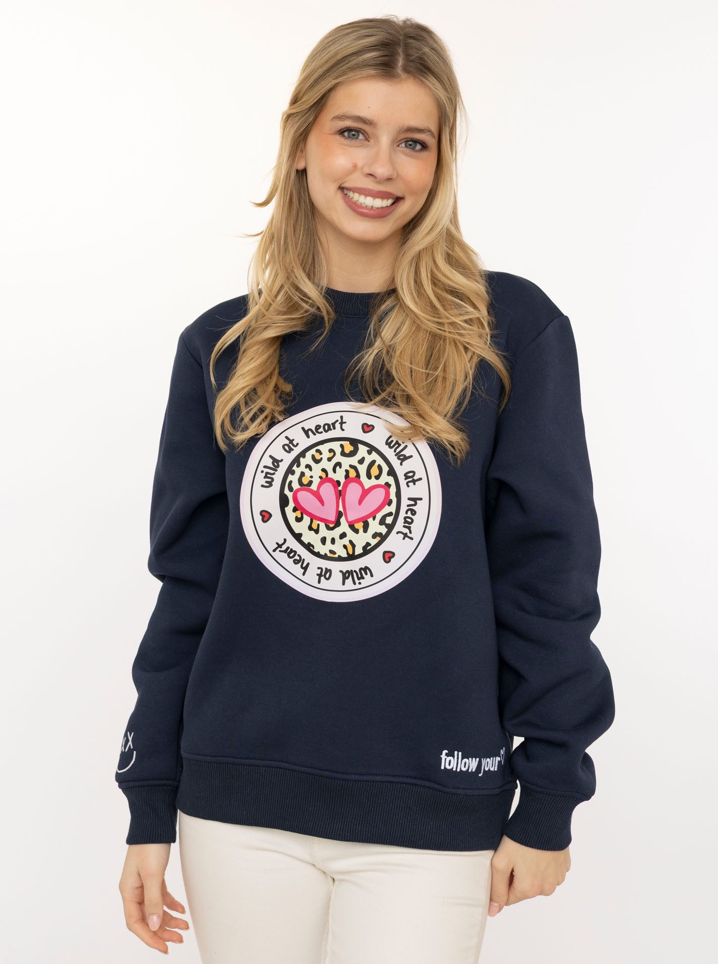 Zwillingsherz Sweatshirt Rundhalsausschnitt, Langarm, Baumwollmischung