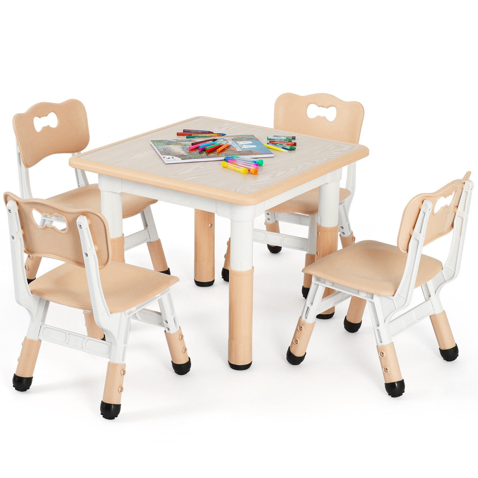 Kindersitzgruppe, Stühlen, Kindersitzgruppe (5-tlg), Höhenverstellbar Femor Kindertisch Gelb mit