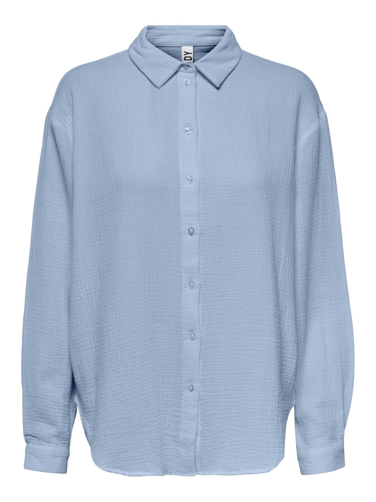 JACQUELINE de YONG Blusenshirt Elegantes Hemd Langarm Bluse in Knitteroptik JDYTHEIS 4944 in Blau | Longshirts