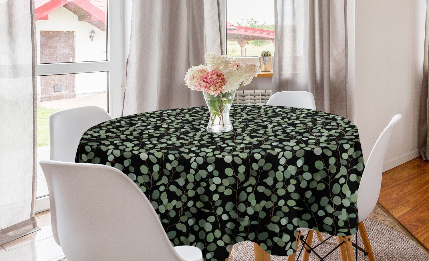 Abakuhaus Tischdecke Kreis Tischdecke Abdeckung für Esszimmer Küche Dekoration, Tropisch Exotische Blätter Hand gezeichnet
