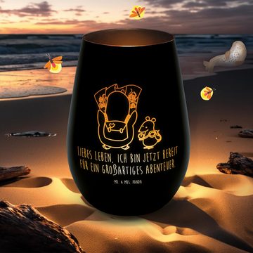 Mr. & Mrs. Panda Windlicht Pinguin & Maus Wanderer - Schwarz - Geschenk, Teelicht, Teelicht aus (1 St), Handgefertigte Gravur