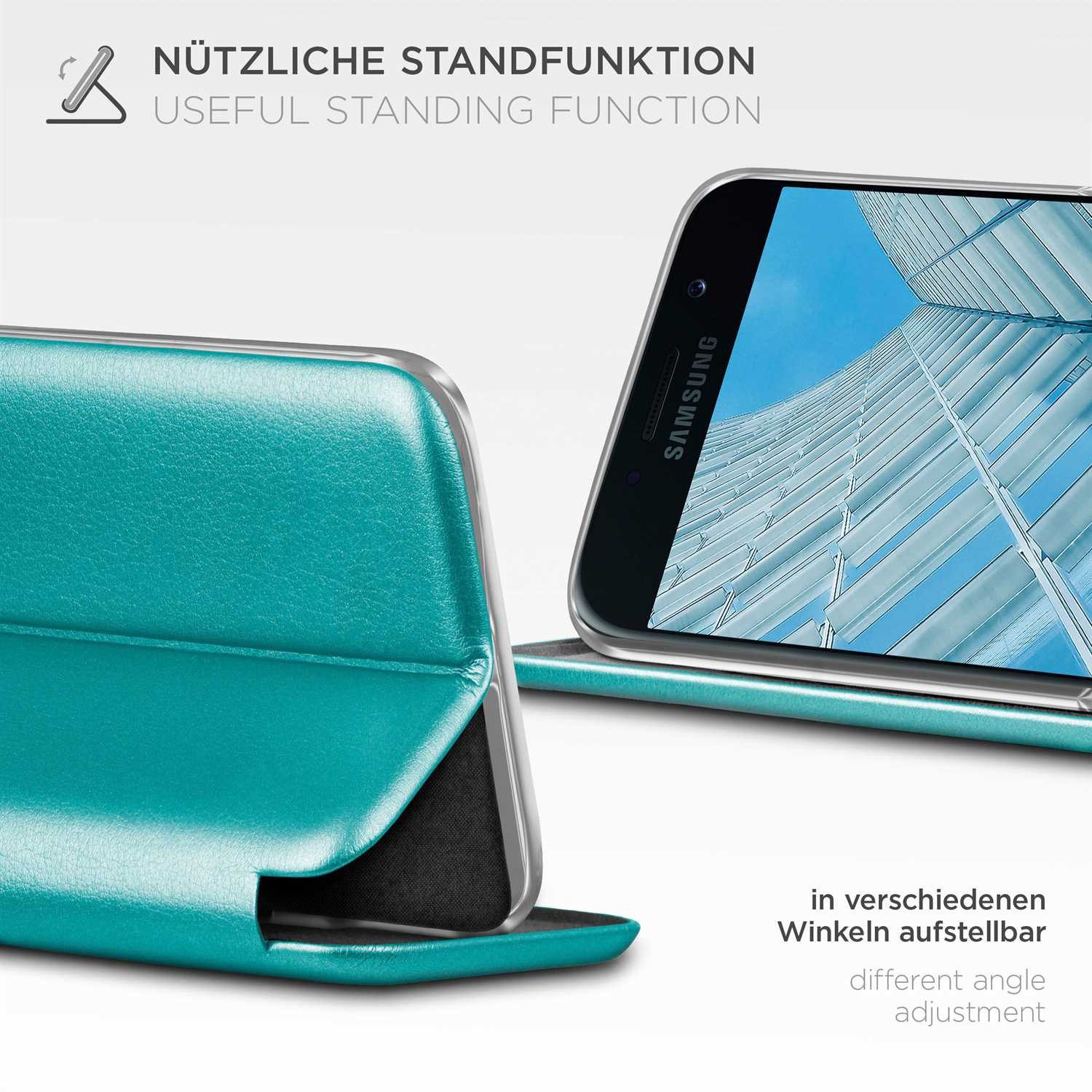 ONEFLOW Handyhülle für Samsung Galaxy A5 (2017) Premium Hülle Business Cover Blau 5,2 Zoll, 360 Grad Schutzhülle Flip Case Etui Klapphülle Dünn Leder Handy Tasche