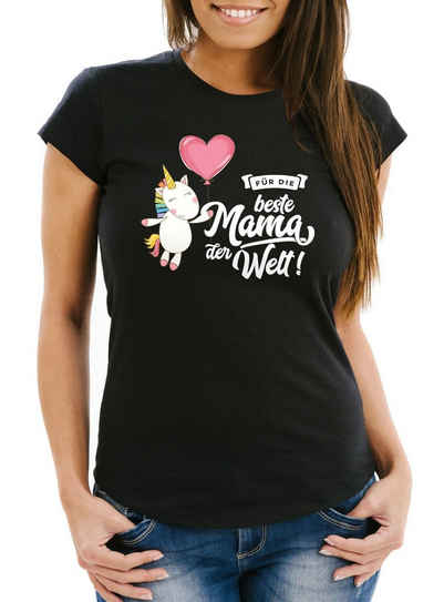 MoonWorks Print-Shirt Damen T-Shirt Einhorn Muttertag Beste Mama der Welt Unicorn Mother`s Day Slim Fit Moonworks® mit Print
