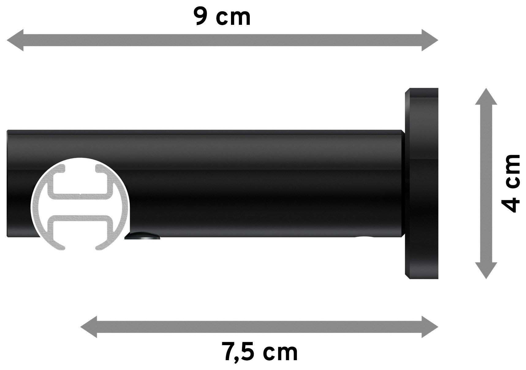 INTERDECO Innenlaufschiene Platon Estana, Ø 20 mm, 1-läufig, Fixmaß, kürzbar, Wandmontage, Aluminium, Edelstahl-Optik / Schwarz / Bicolor