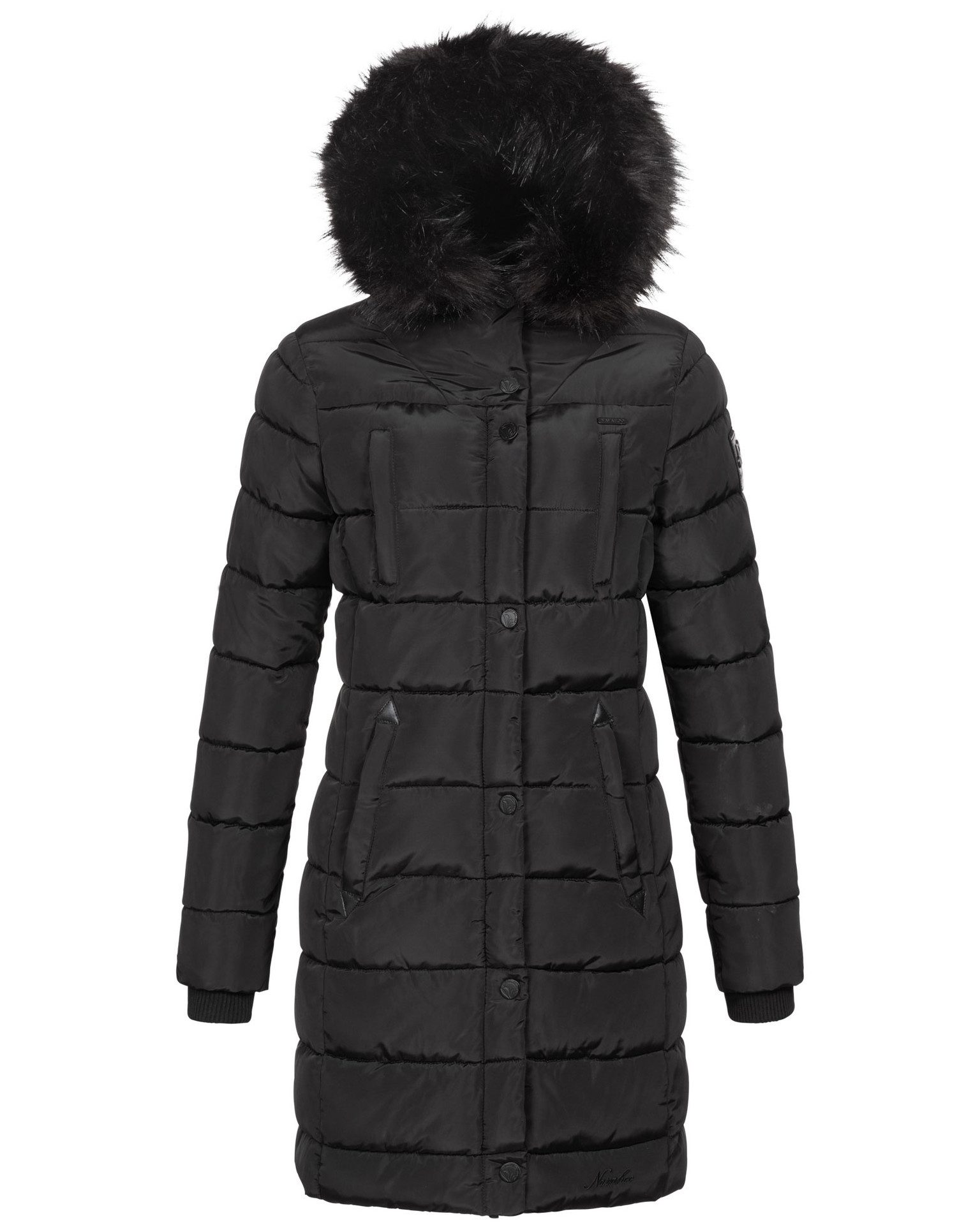Navahoo Winterjacke Steppjacke lang mit Kapuze – Warm gefüttert Lange Winterjacke mit Teddyfutter und abnehmbarem Kunstfell