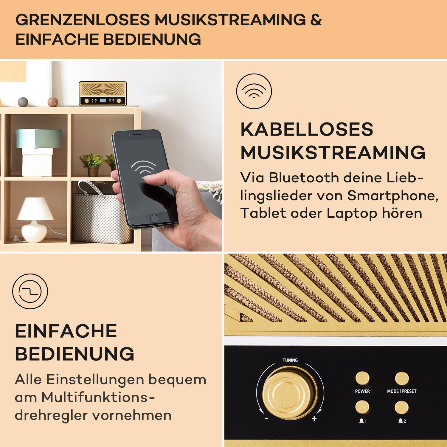 Bluetooth DAB Glastonbury USB 6 (DAB/FM-Radio, Stereonanlage Schwarz) W, Radio MP3 UKW Auna Go