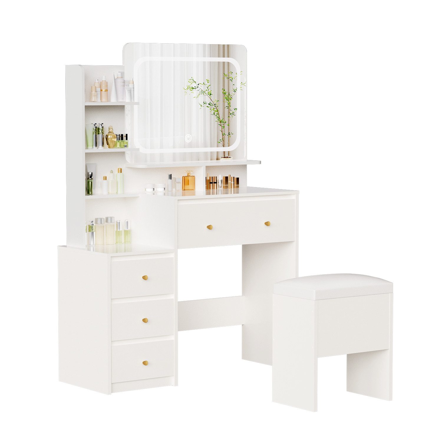 Lexzurn Schminktisch Schminktisch mit LED-Beleuchtung, 92.6x132x36 günstig online kaufen