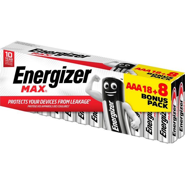 Energizer MAX AAA Batterien 18+8 gratis Box Batterie LR03 (26 St)