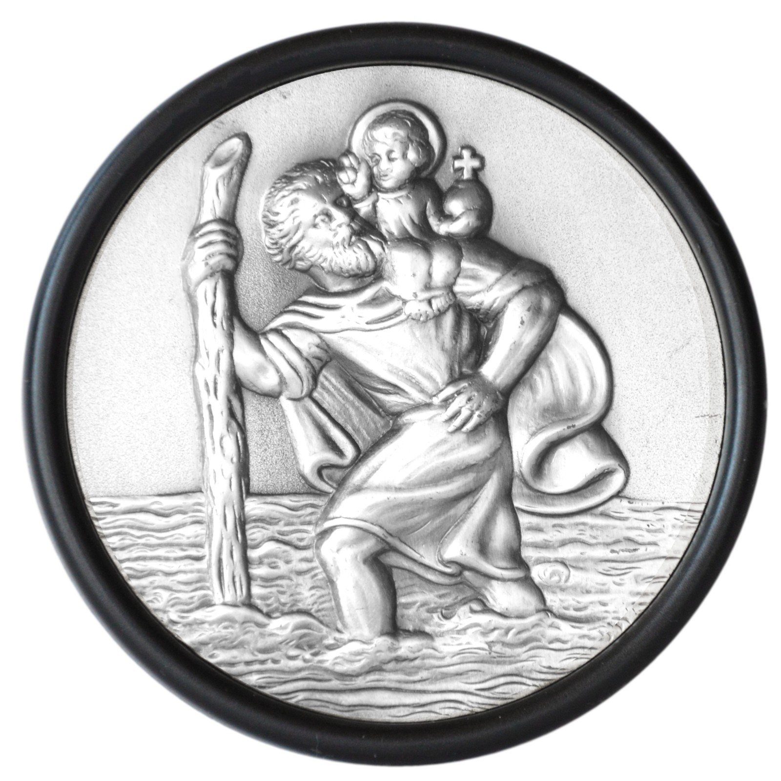 PistolaPeppers Metallschild Heiliger Sankt St. Christophorus 7 cm Relief Emblem mit Rahmen