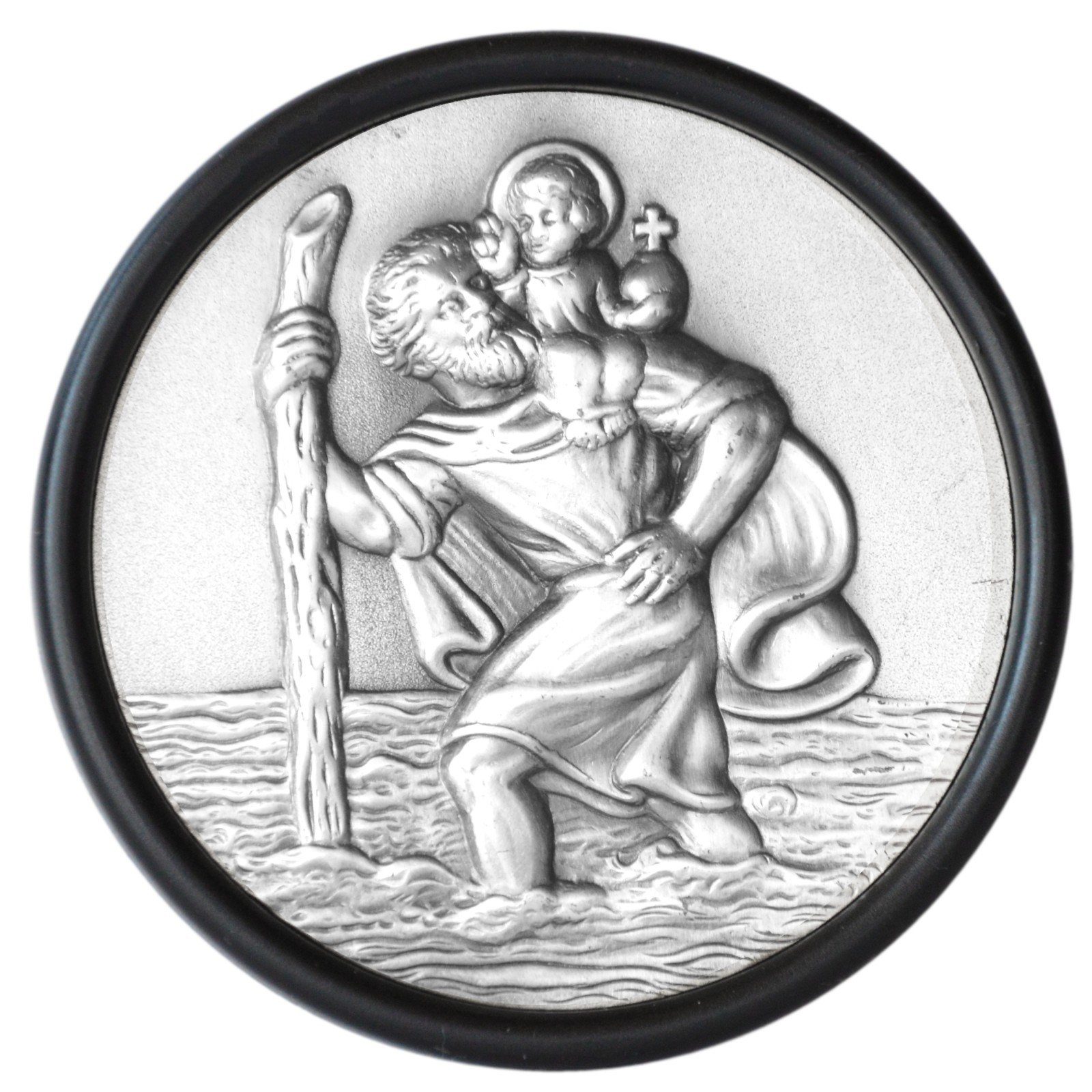 PistolaPeppers Metallschild Heiliger Sankt St. Christophorus 7 cm Relief  Emblem Plakette mit Rahmen