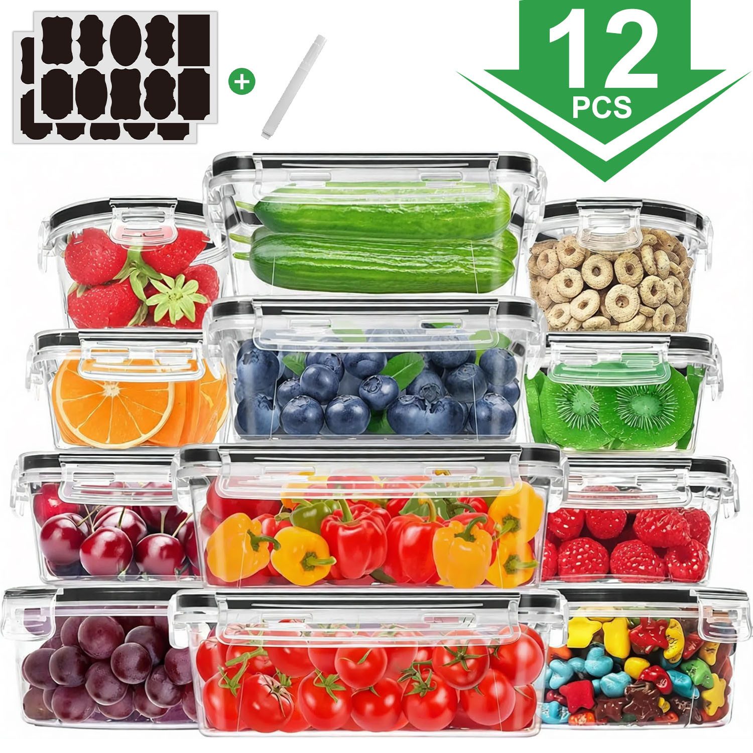 SURFOU Frischhaltedose 12 Stück Frischhaltedose Set mit Deckel Stapelbar Dosen Küche Set, (Aufbewahrungsbox), BPA-Frei Frischhaltedose für Mikrowellen und Kühlschrank