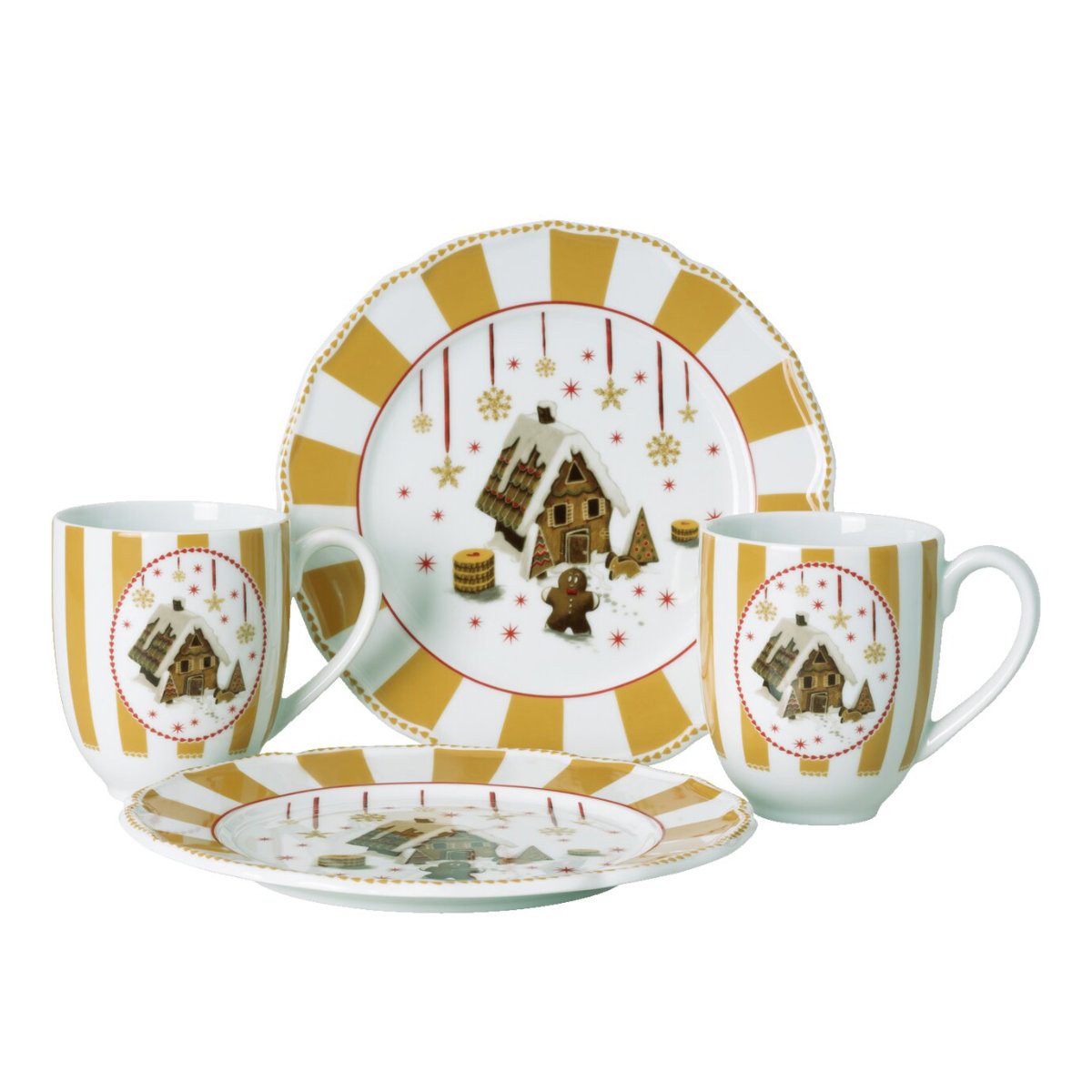 Hutschenreuther Frühstücks-Geschirrset Christmas Love Beige Weihnachtsgeschirr, Porzellan, 4-tlg.
